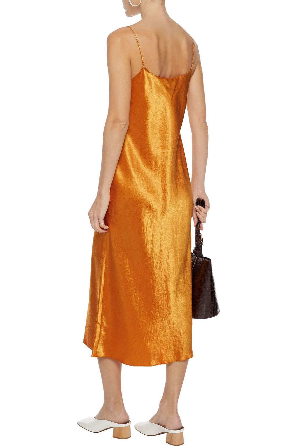 VINCE. Crinkled-satin midi slip dress