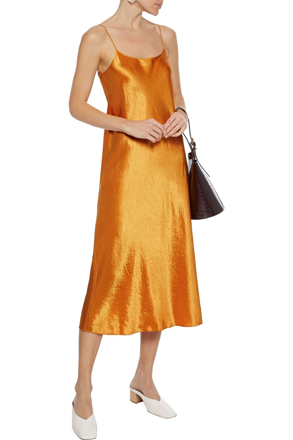 VINCE. Crinkled-satin midi slip dress