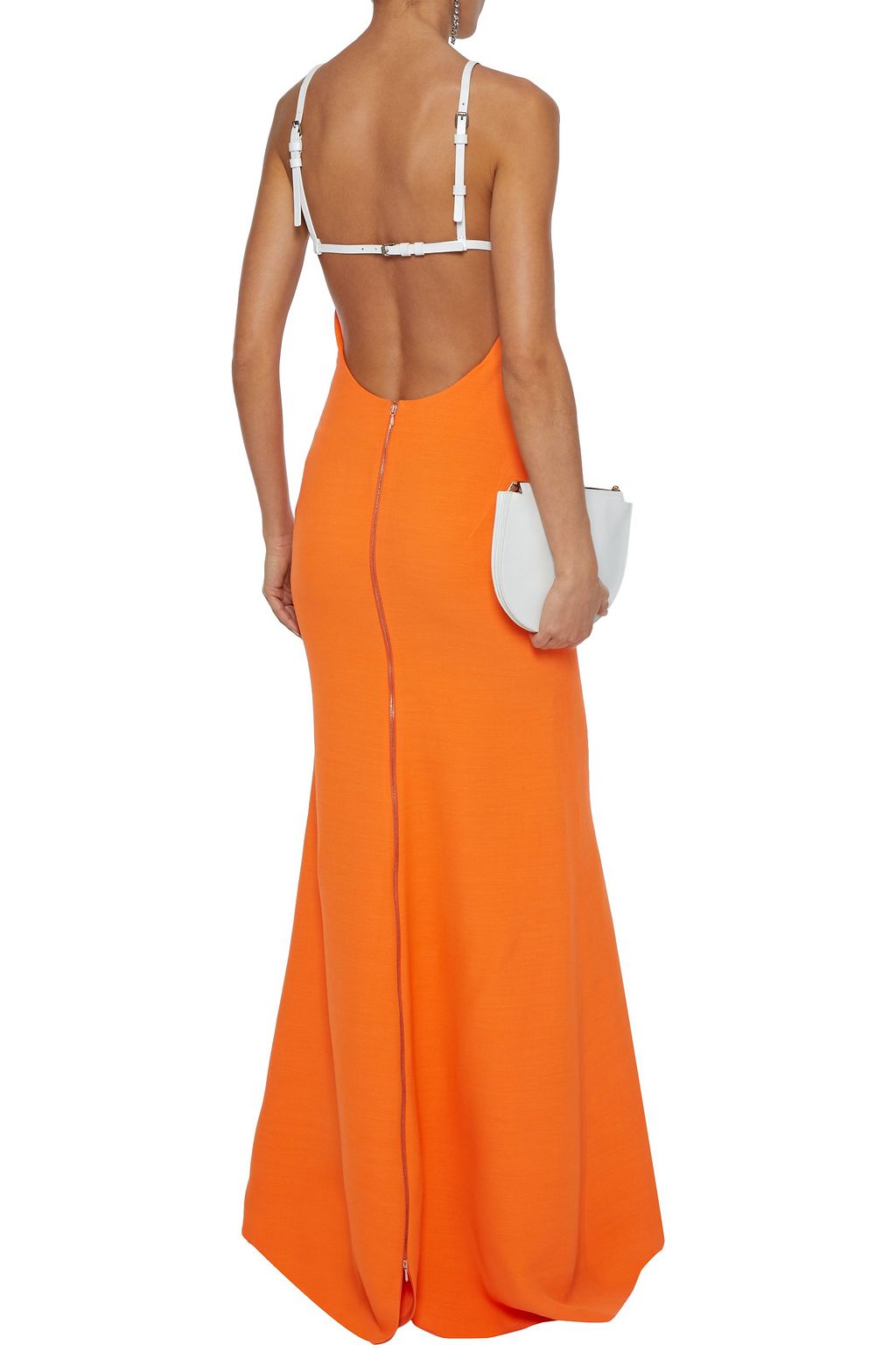 VICTORIA BECKHAM Open-back leather-trimmed silk and wool-blend gown