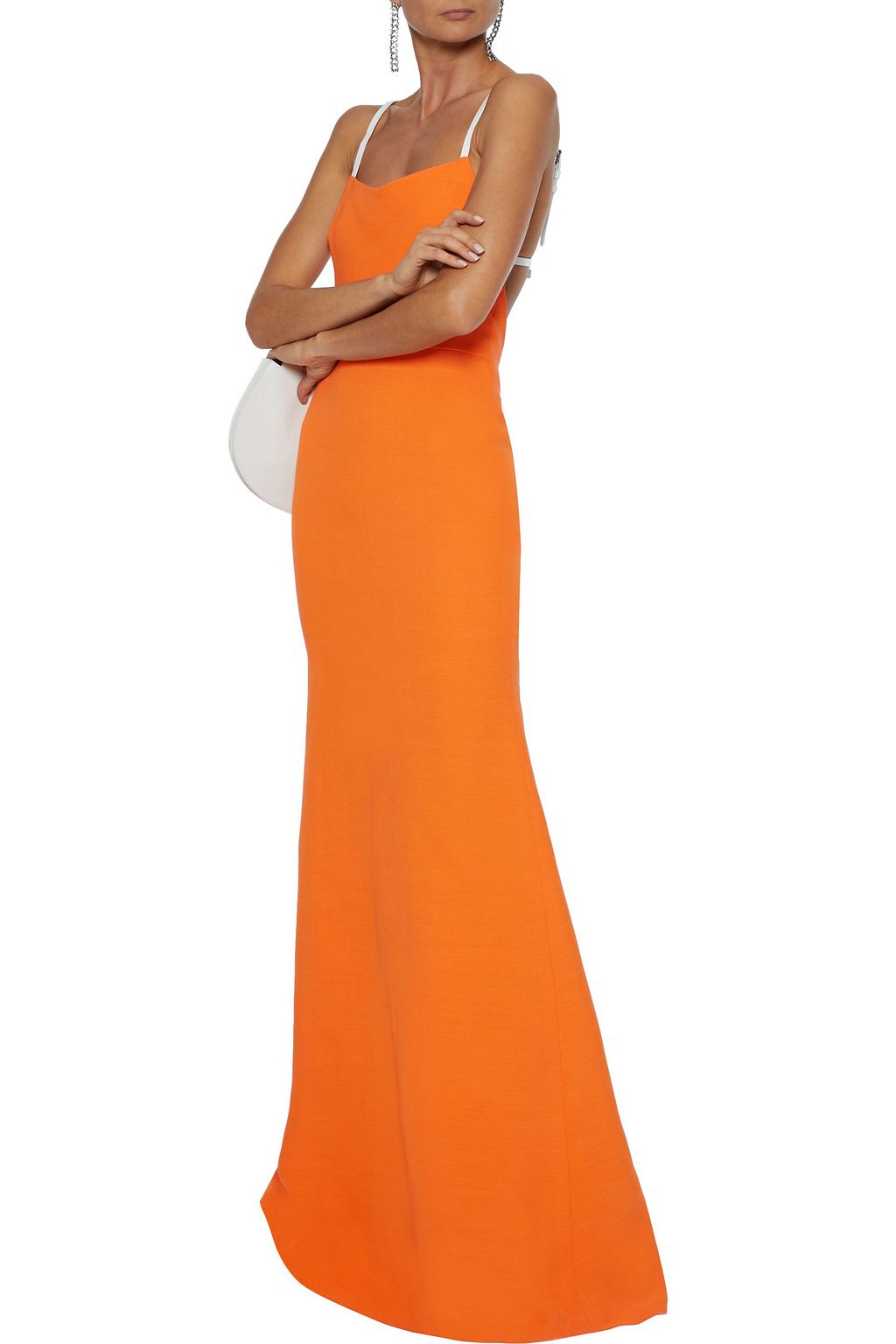 VICTORIA BECKHAM Open-back leather-trimmed silk and wool-blend gown