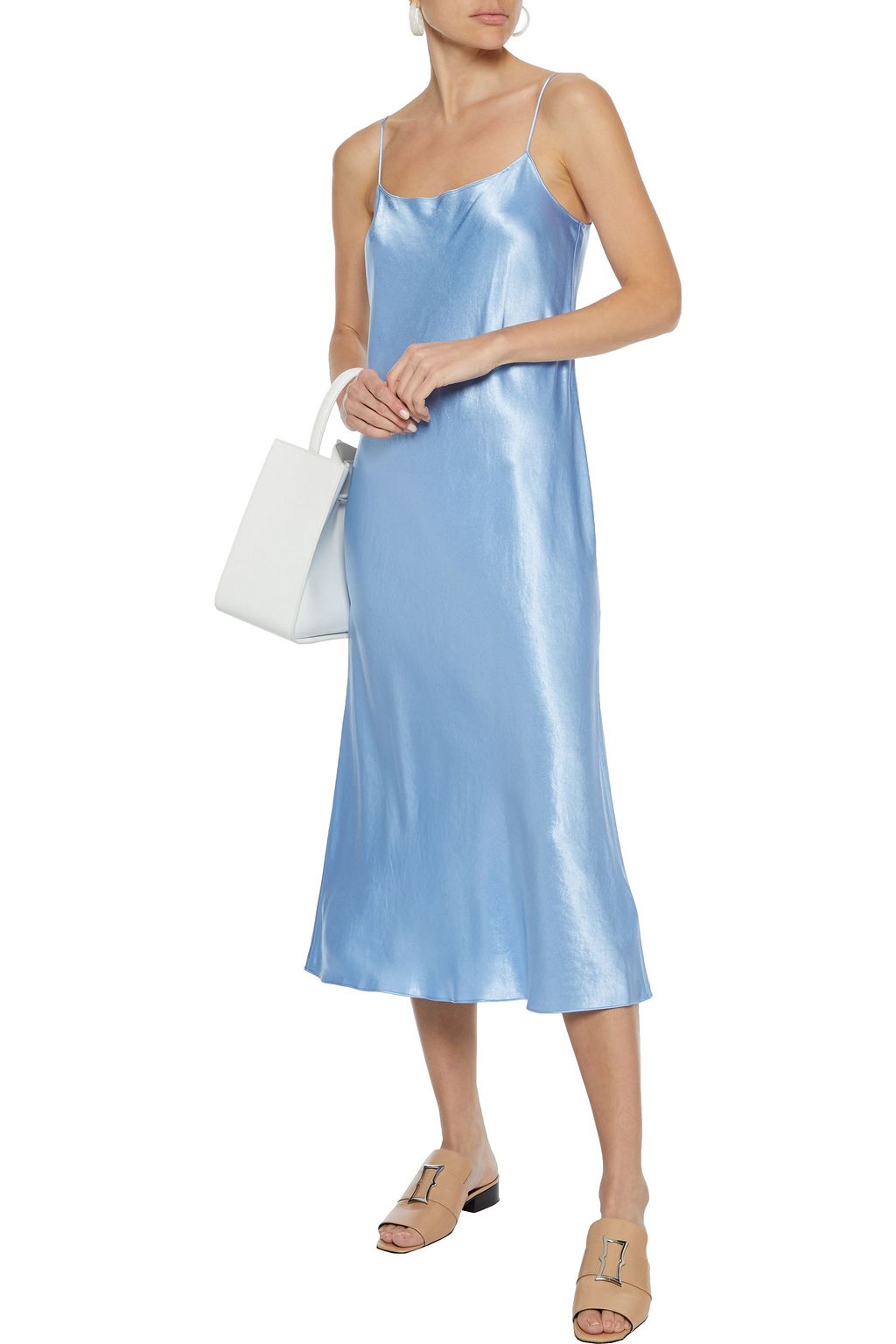 VINCE. Crinkled-satin midi slip dress
