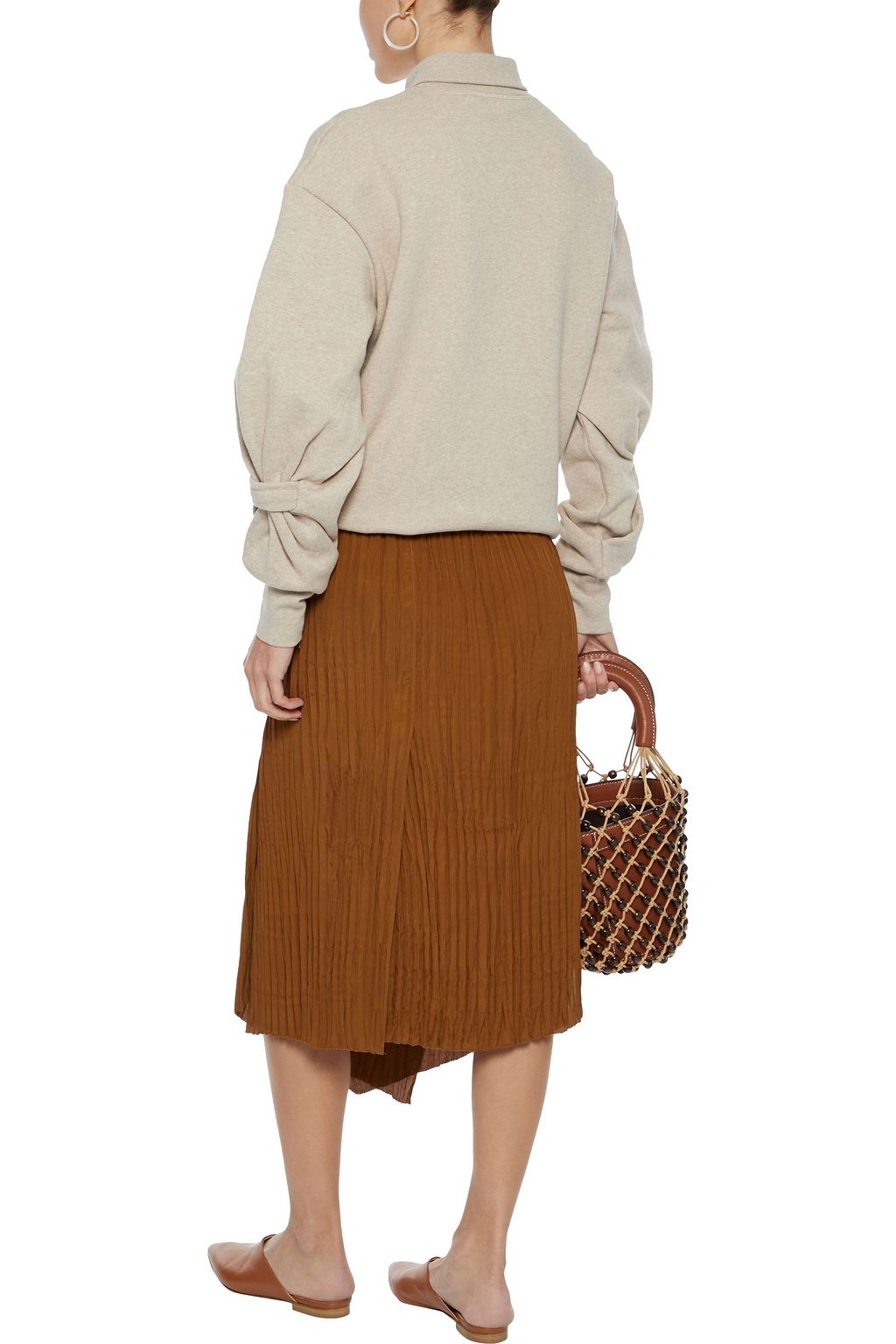 VINCE. Wrap-effect plissé-crepe midi skirt