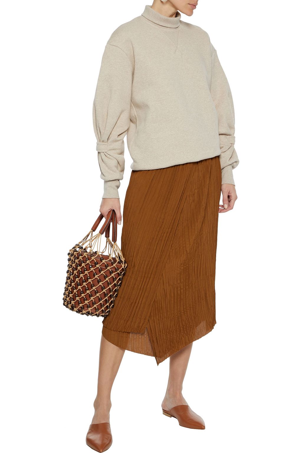 VINCE. Wrap-effect plissé-crepe midi skirt