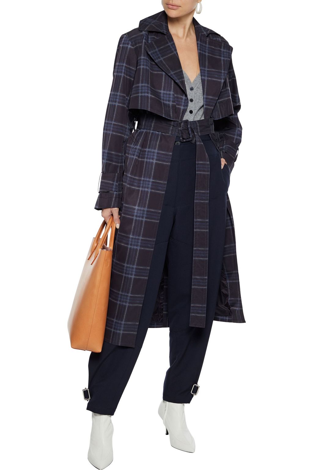 VINCE. Checked shell trench coat