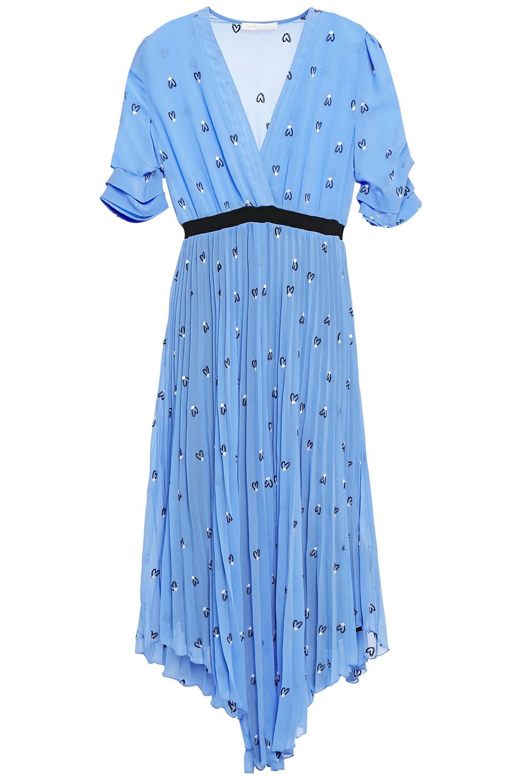 pleated embroidered midi dress