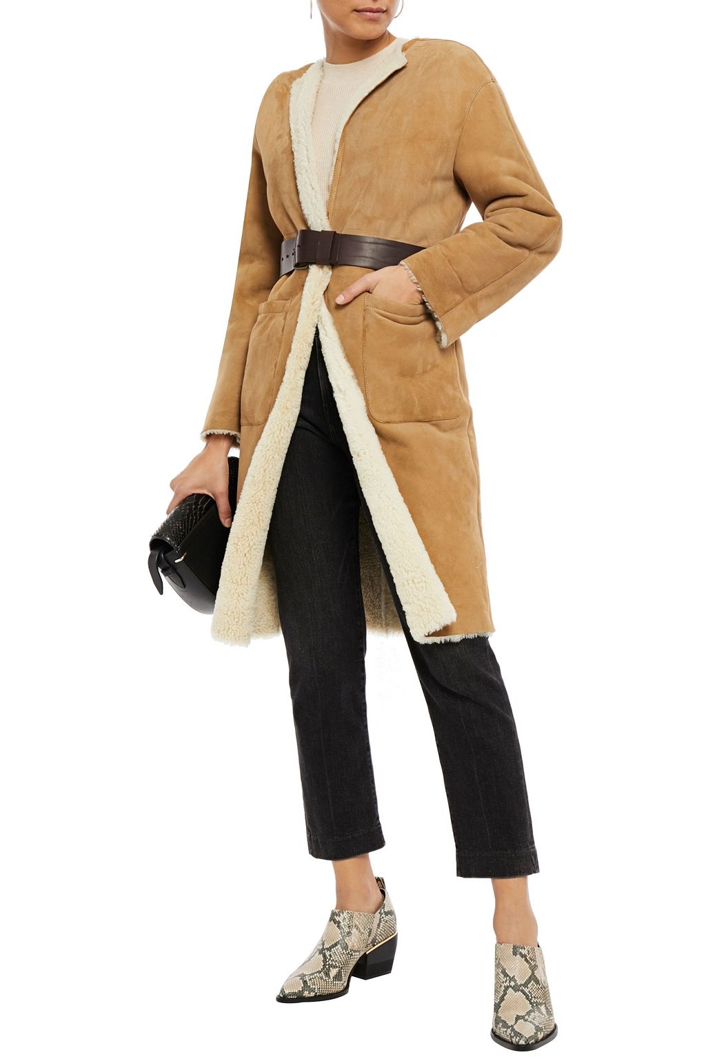 BA&SH Lyam belted shearling coat