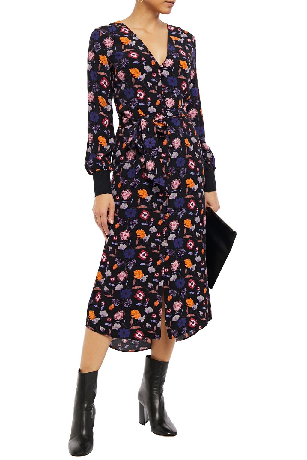 BA&SH Malny belted floral-print crepe midi dress