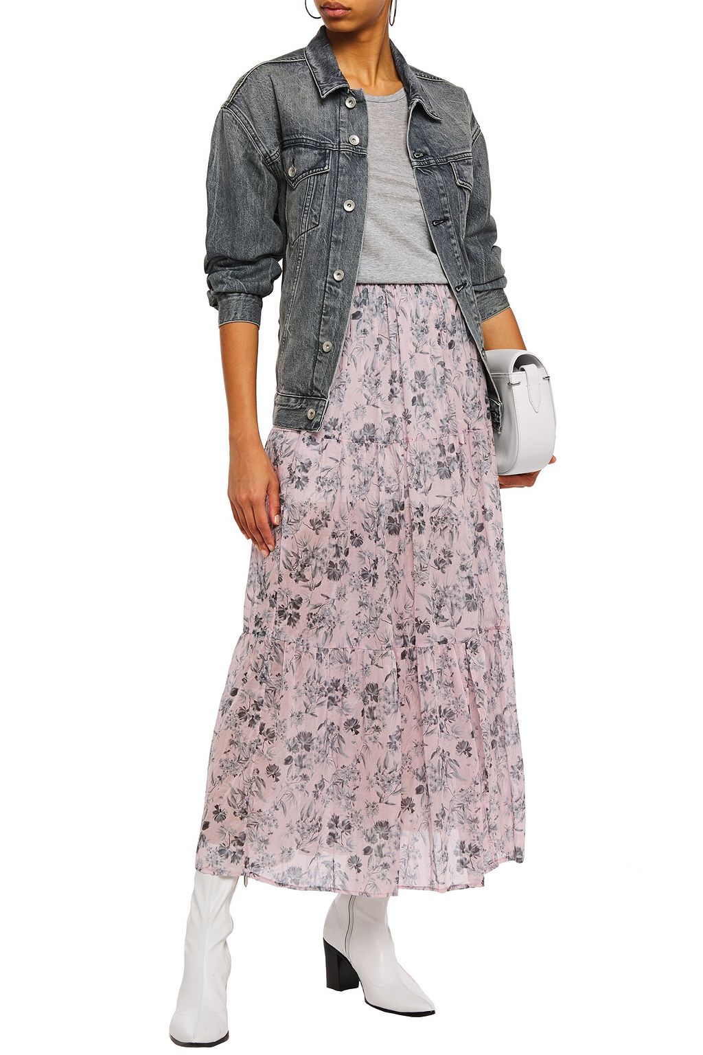 MAJE Gathered floral-print cotton-voile midi skirt
