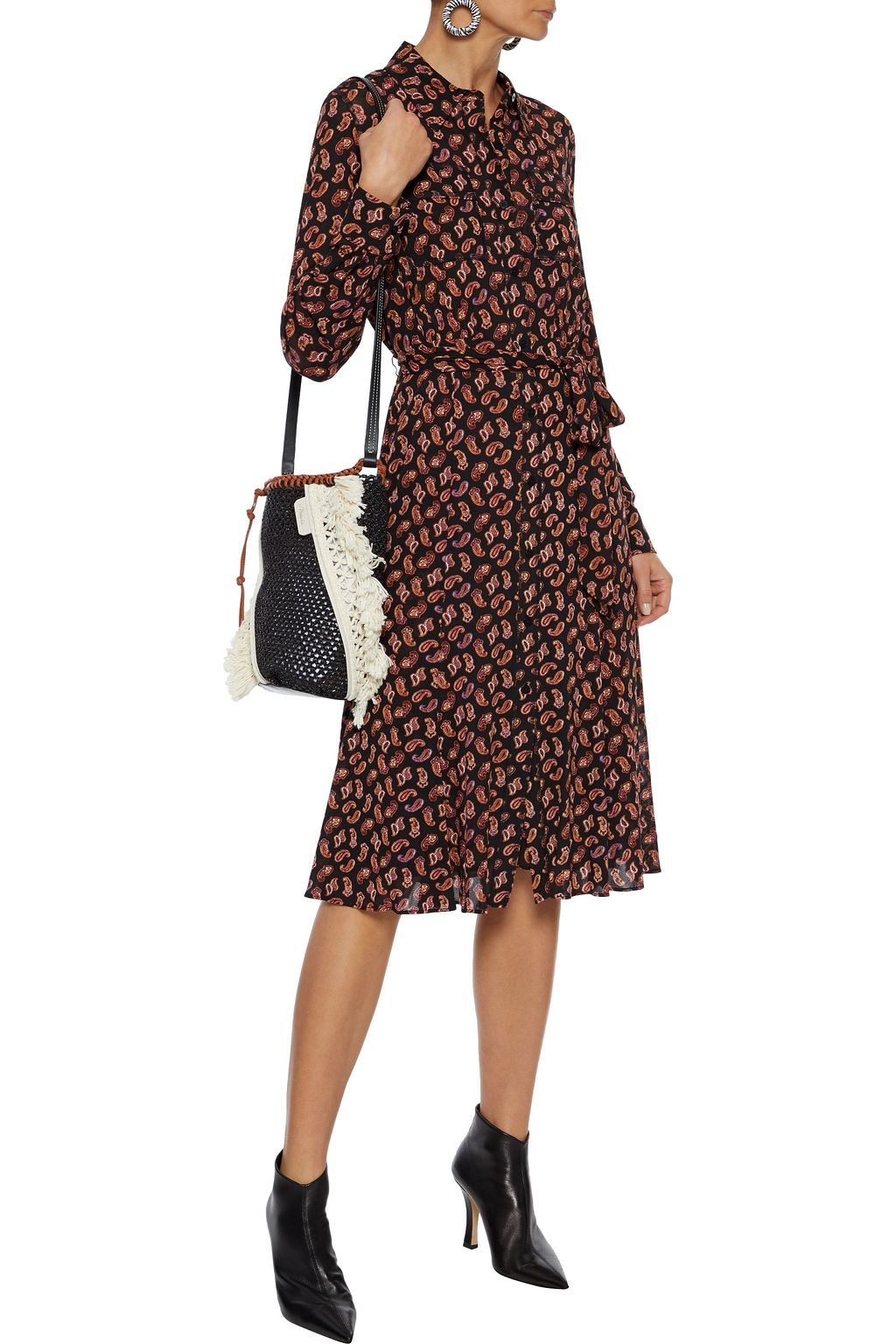 DIANE VON FURSTENBERG Belted printed mesh shirt dress