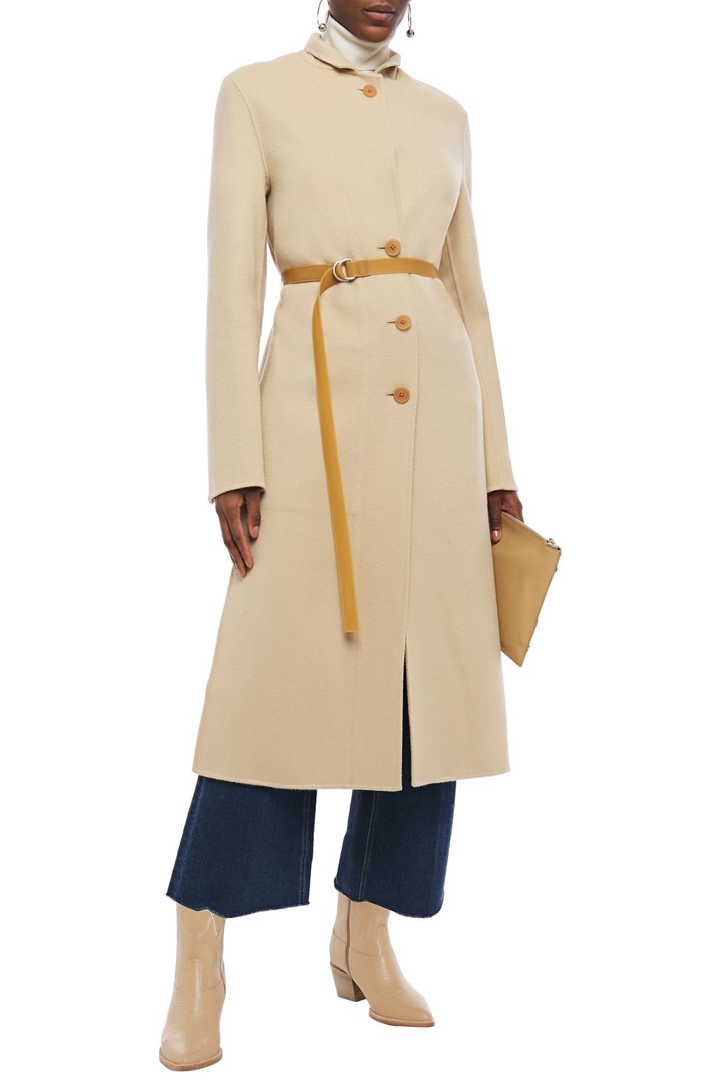 HELMUT LANG Belted brushed-felt wool and cashmere-blend coat