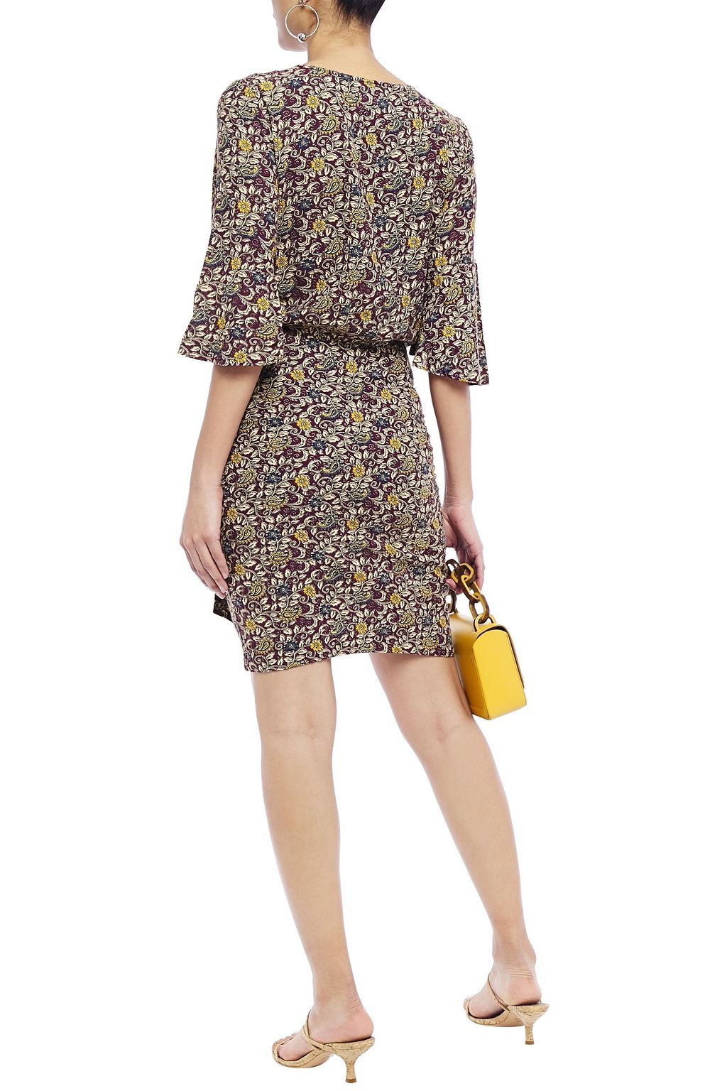 BA&SH Ruched printed woven mini dress