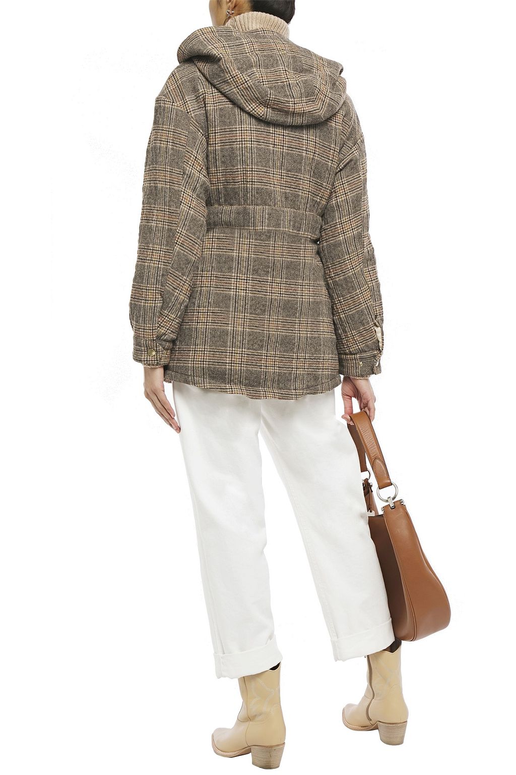 BA&SH Belted Prince of Wales checked wool-blend hooded coat