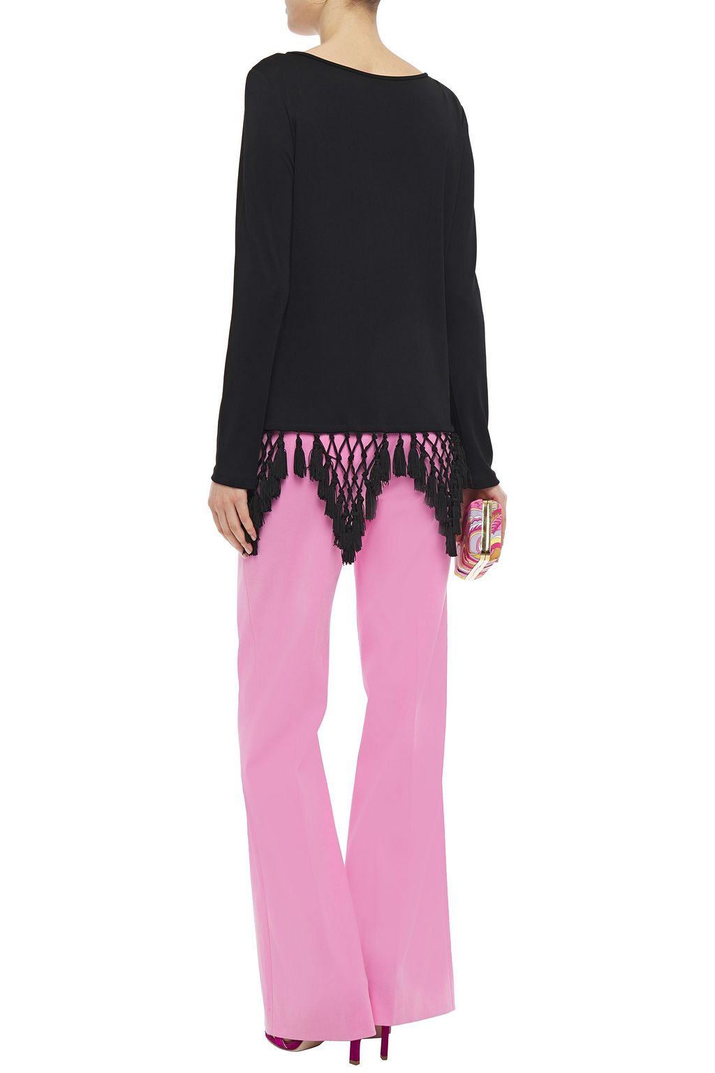 PUCCI Tasseled macramé-trimmed jersey top