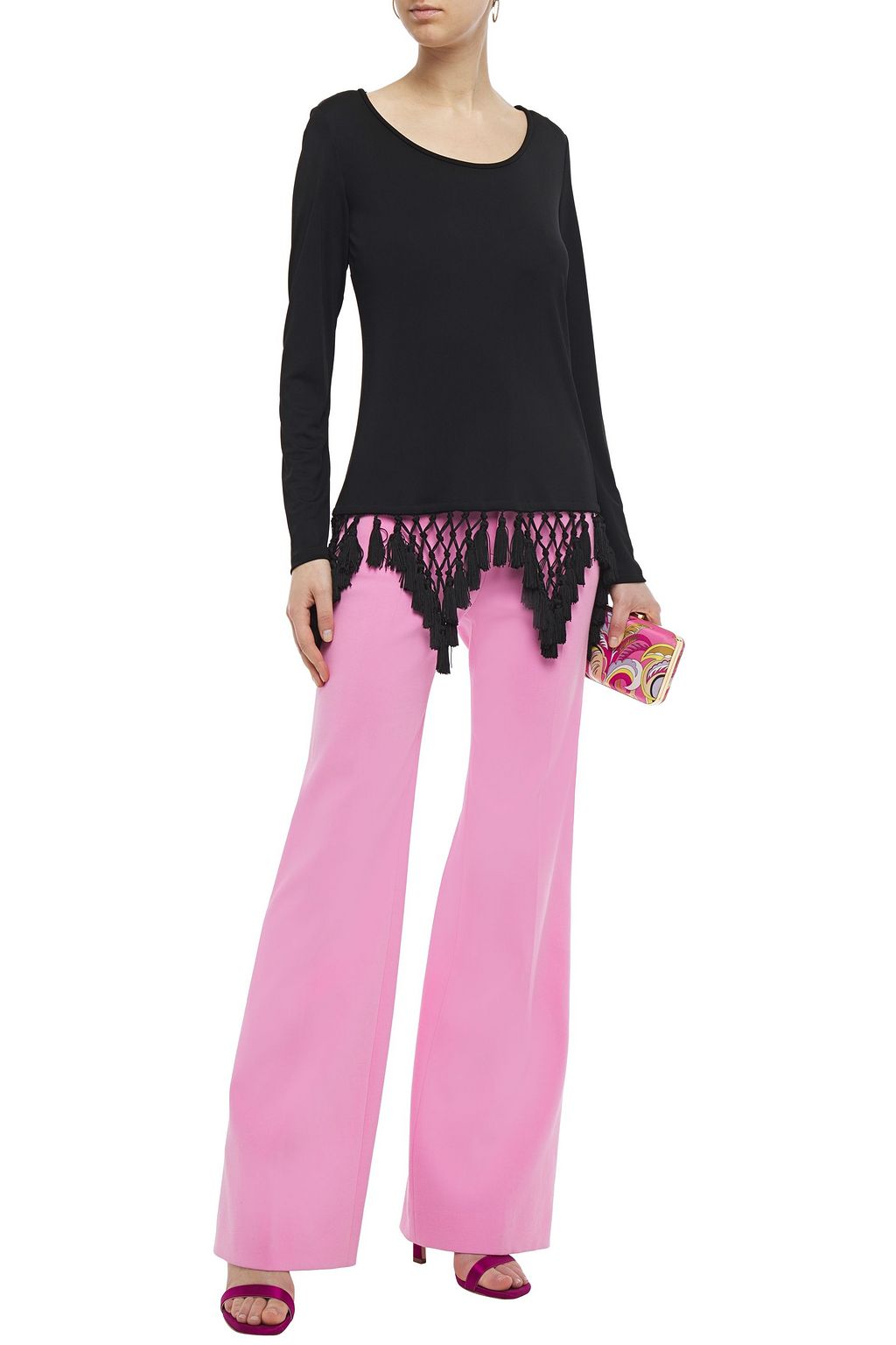 PUCCI Tasseled macramé-trimmed jersey top