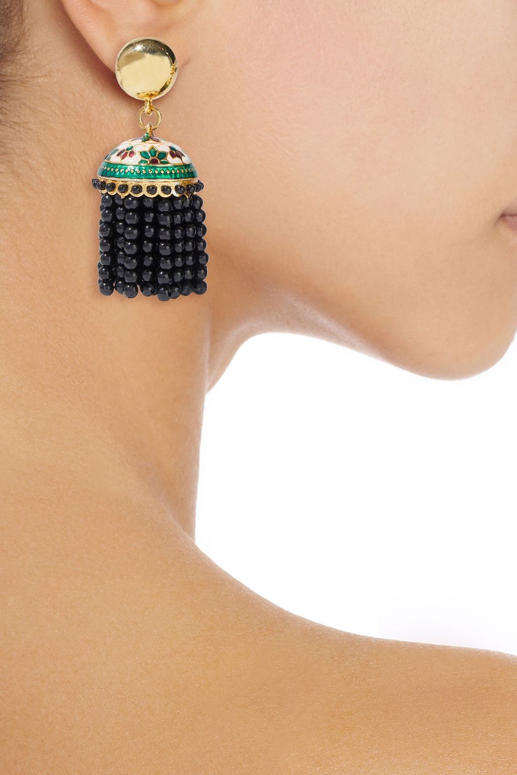 OSCAR DE LA RENTA Gold-tone, enamel and bead tassel clip earrings