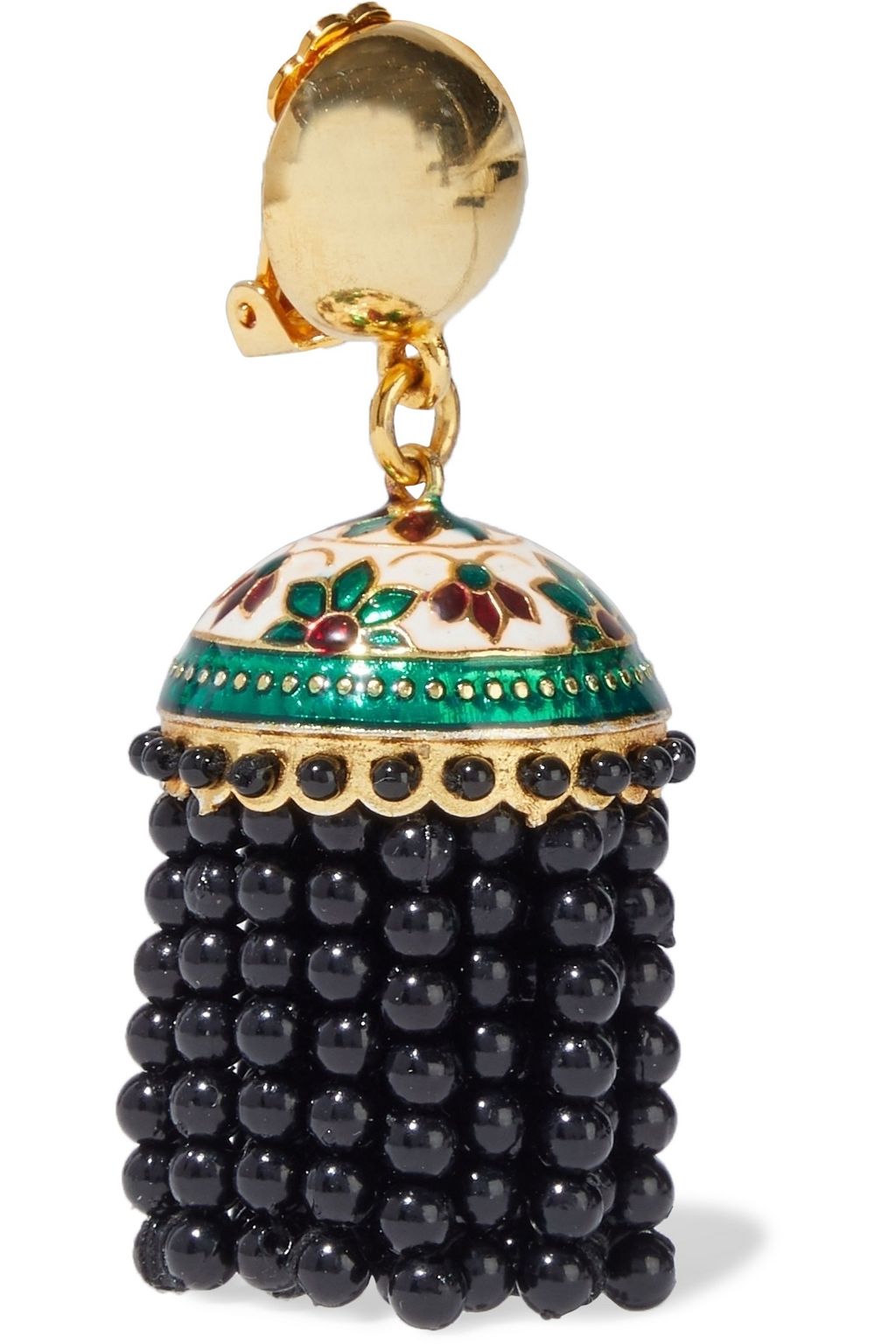 OSCAR DE LA RENTA Gold-tone, enamel and bead tassel clip earrings