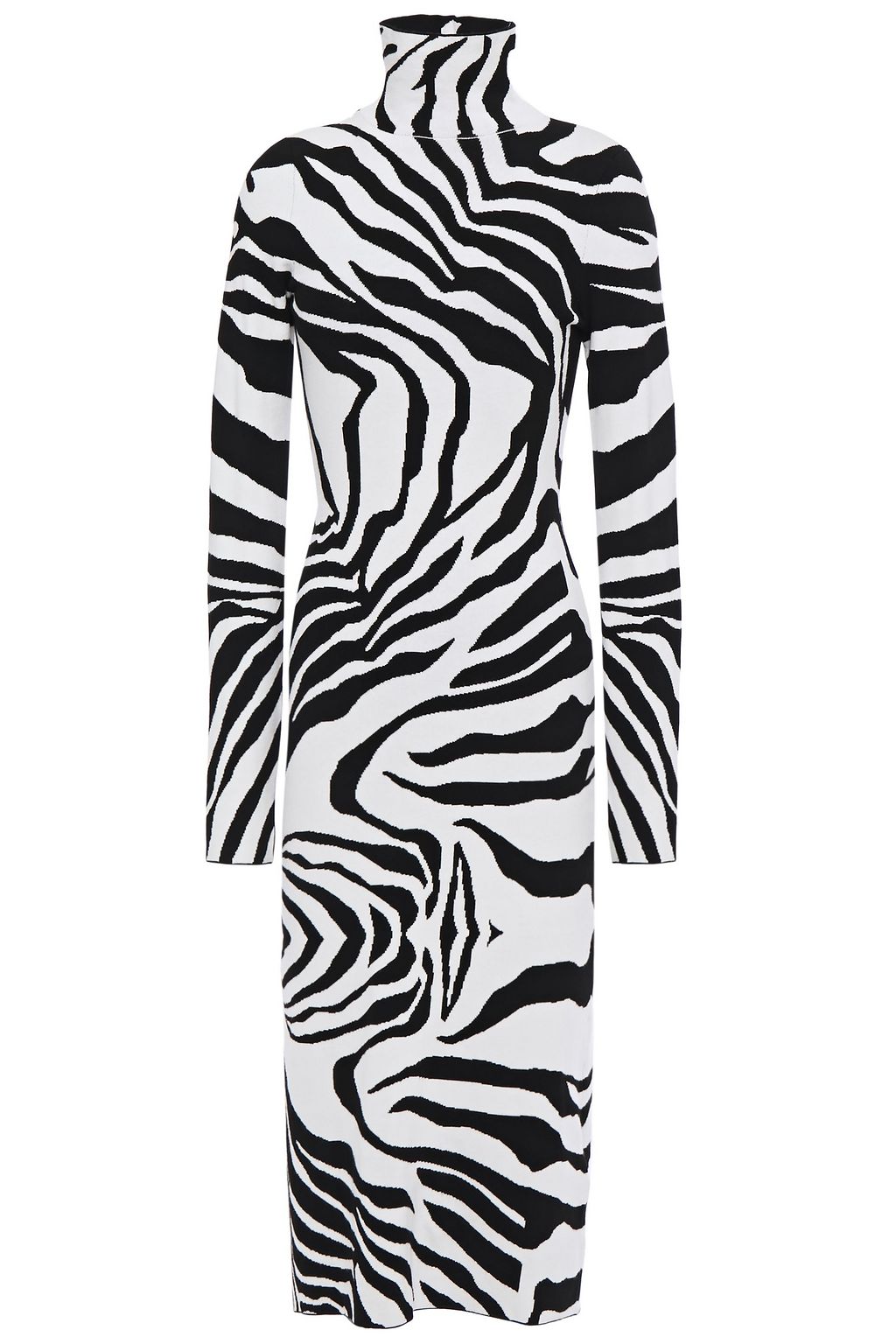 JUST CAVALLI Zebra-jacquard turtleneck midi dress | Sale up to 70% off ...