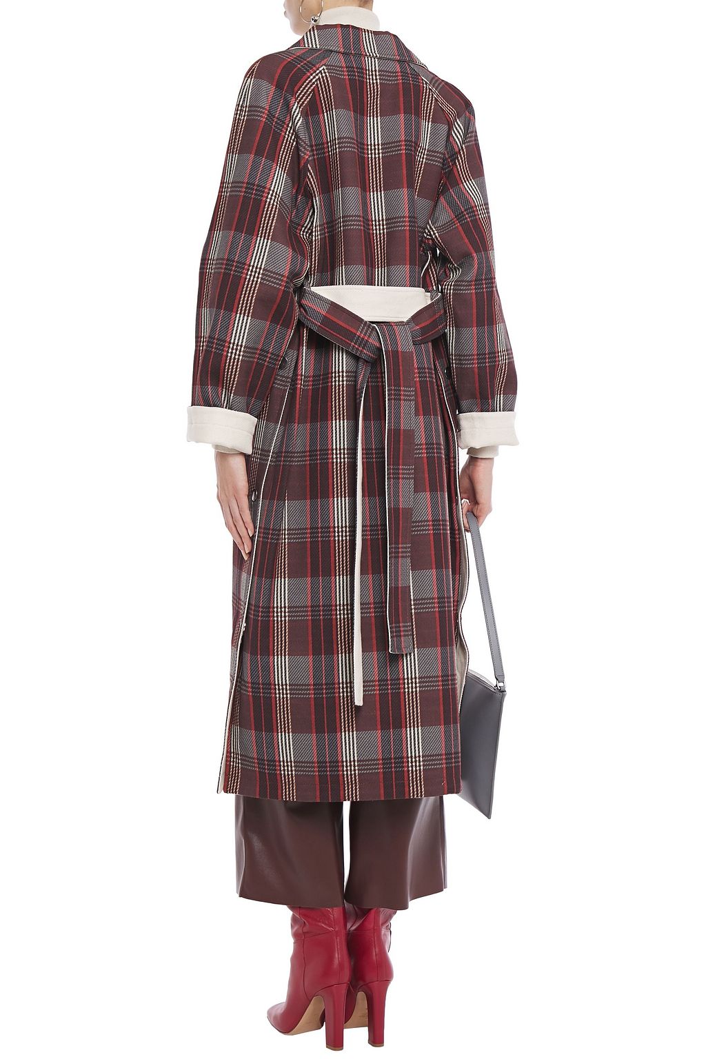 GOEN.J Reversible belted checked cotton-twill coat