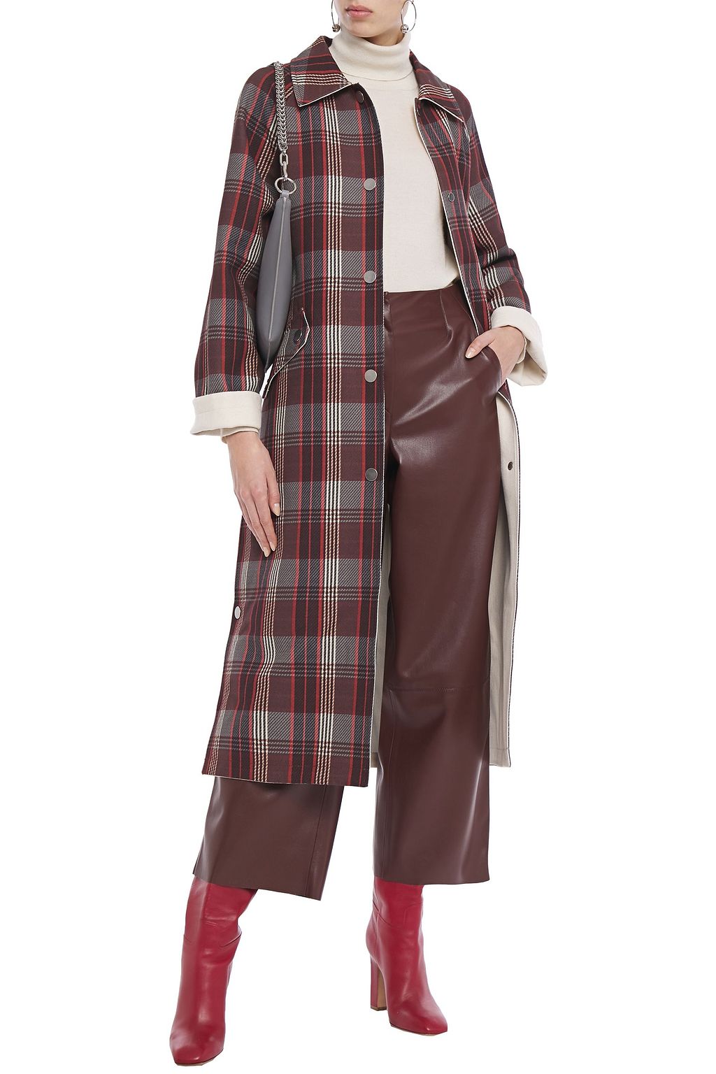 GOEN.J Reversible belted checked cotton-twill coat