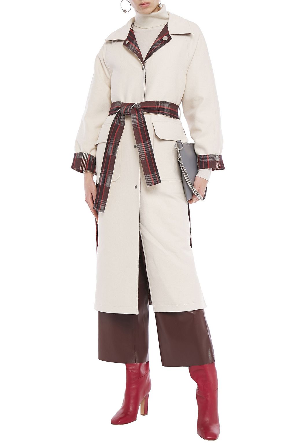 GOEN.J Reversible belted checked cotton-twill coat