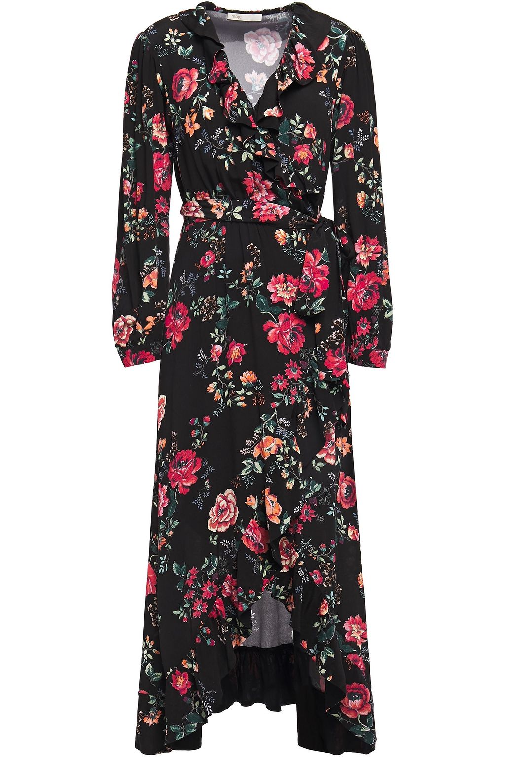 floral georgette ruffled wrap dress