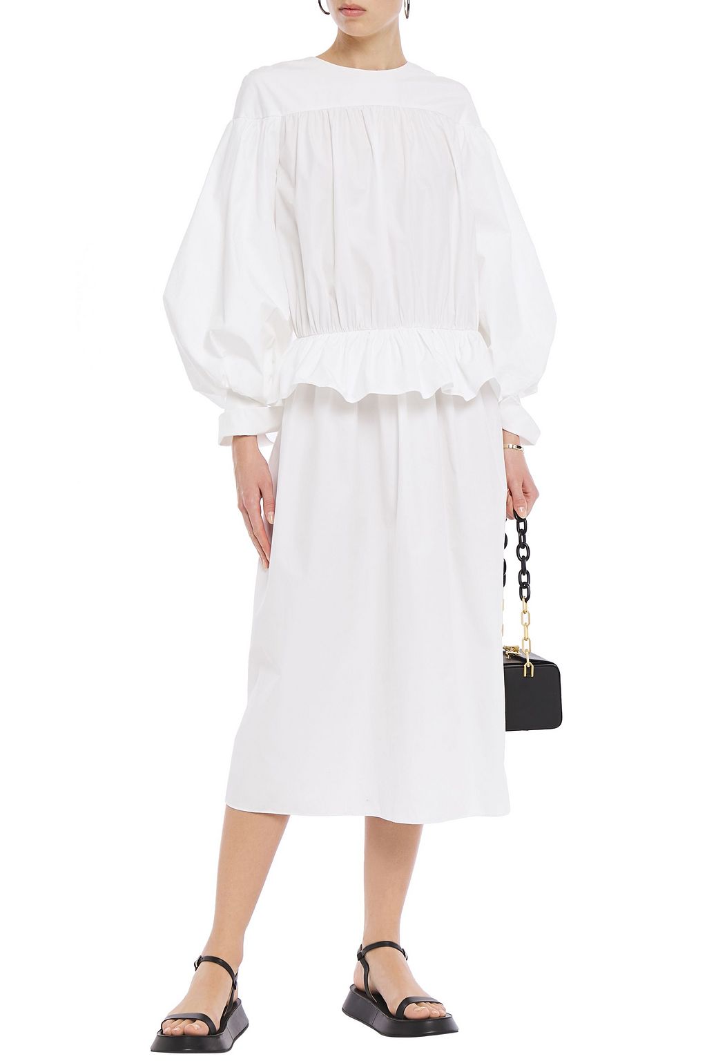 GOEN.J Gathered poplin peplum midi dress