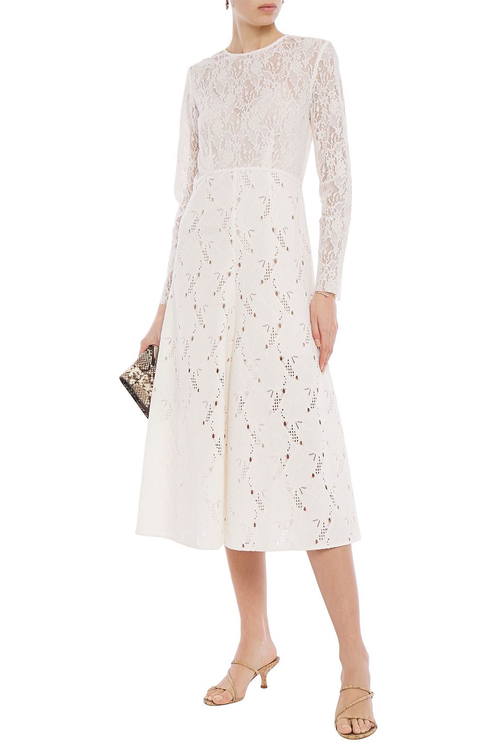 GOEN.J Leavers lace and broderie anglaise velvet midi dress THE