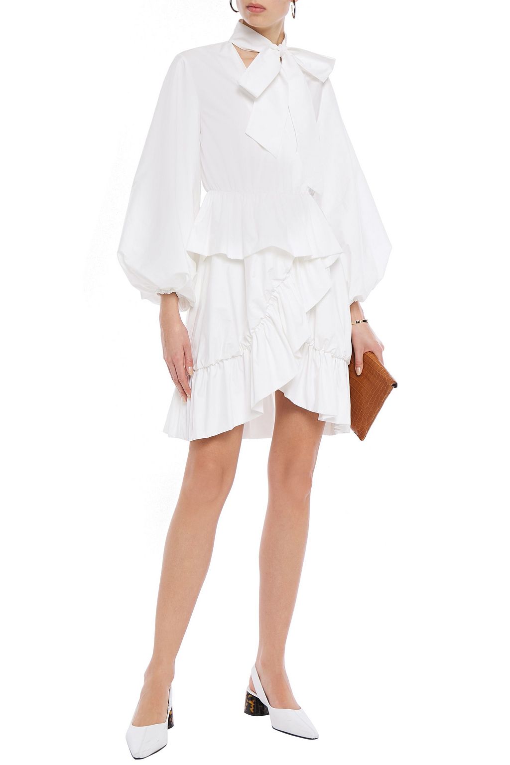 GOEN.J Pussy-bow ruffled poplin mini wrap dress