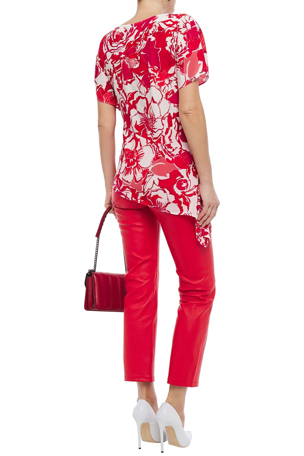 ROBERTO CAVALLI Asymmetric floral-print silk crepe de chine top