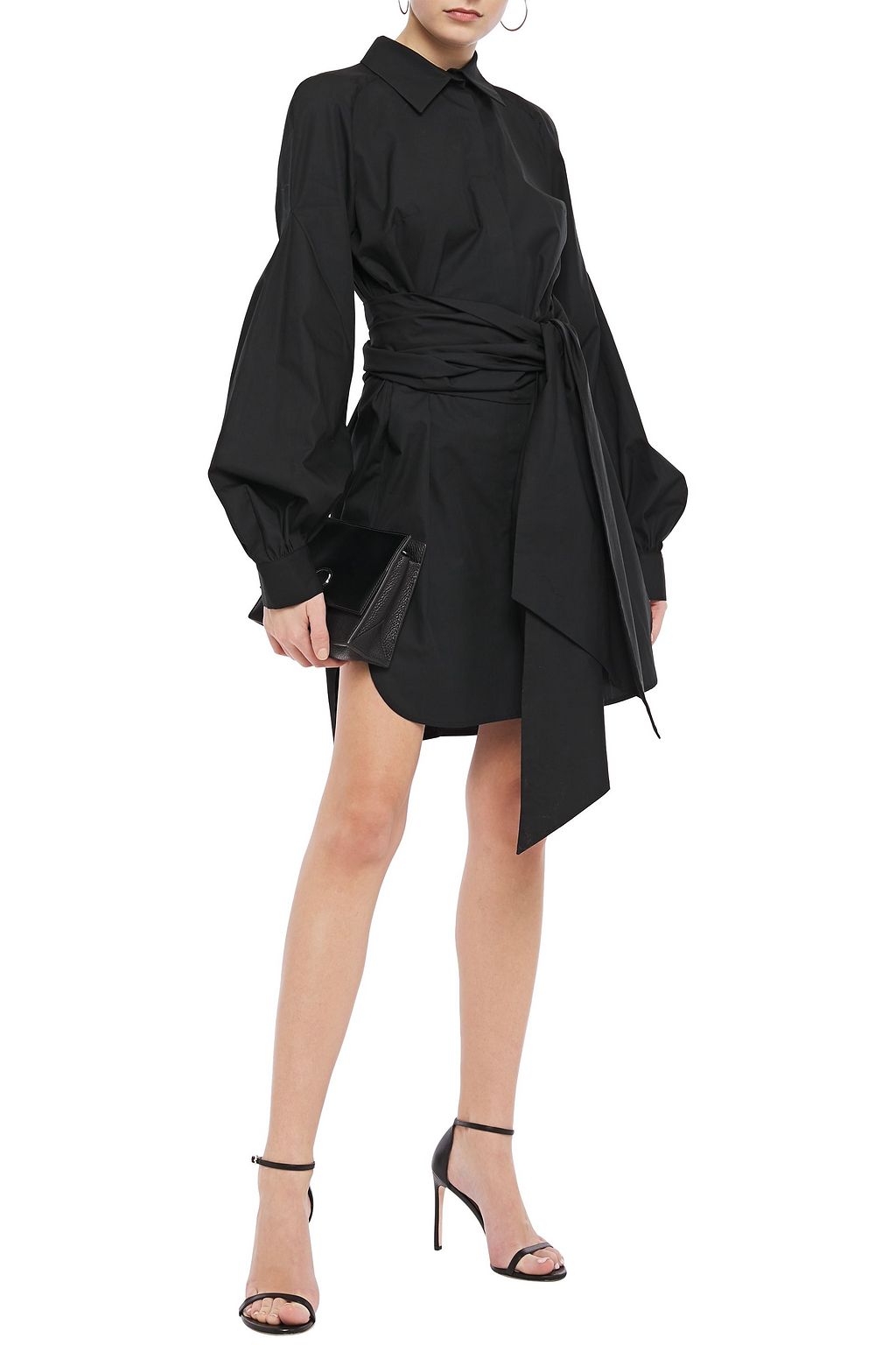 ANTONIO BERARDI Belted gathered cotton-poplin mini shirt dress