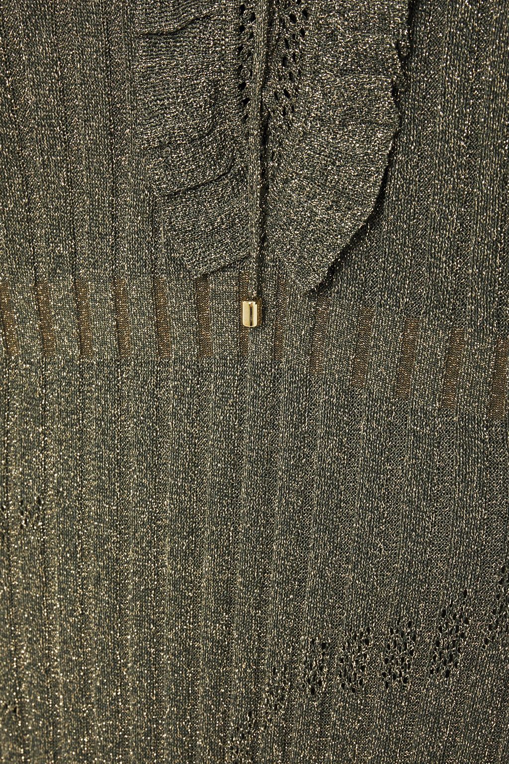 JUST CAVALLI Lace-up metallic ribbed-knit midi dress