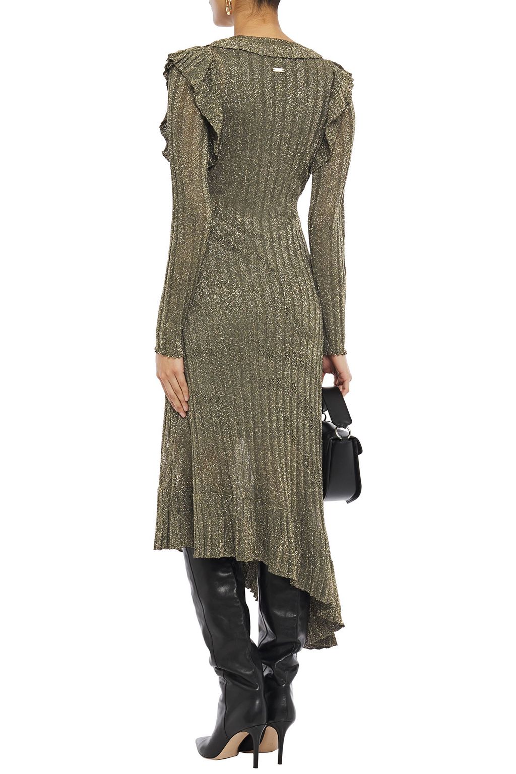 JUST CAVALLI Lace-up metallic ribbed-knit midi dress