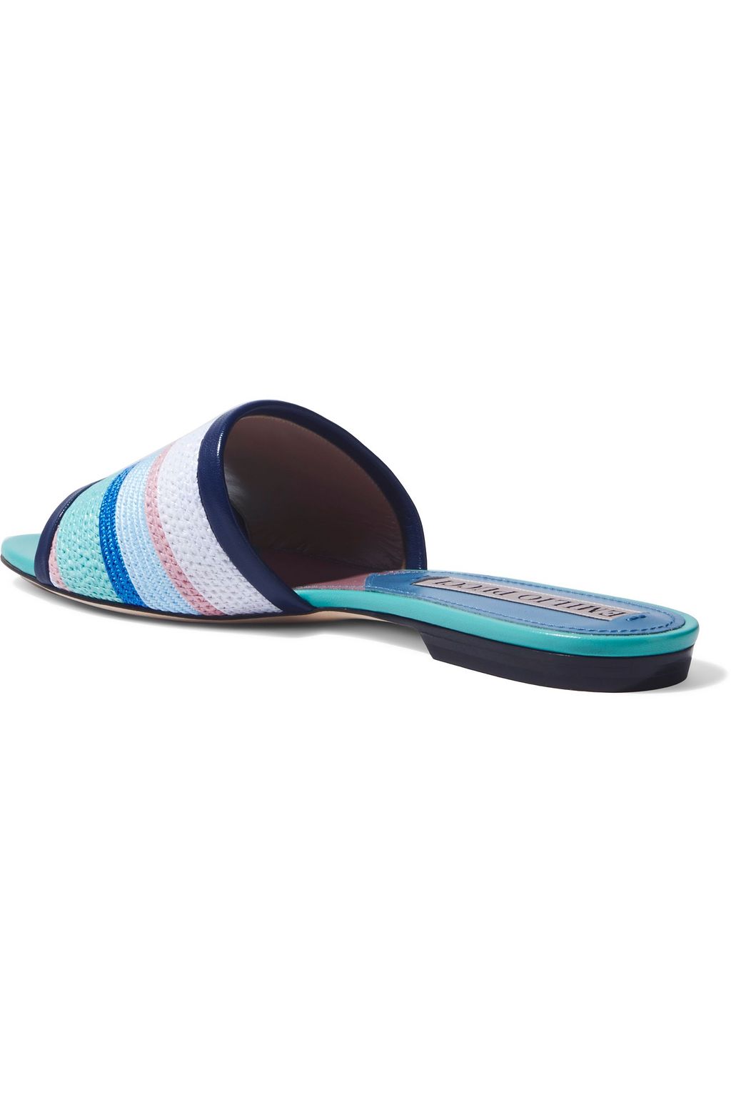 PUCCI Leather-trimmed striped faux raffia slides