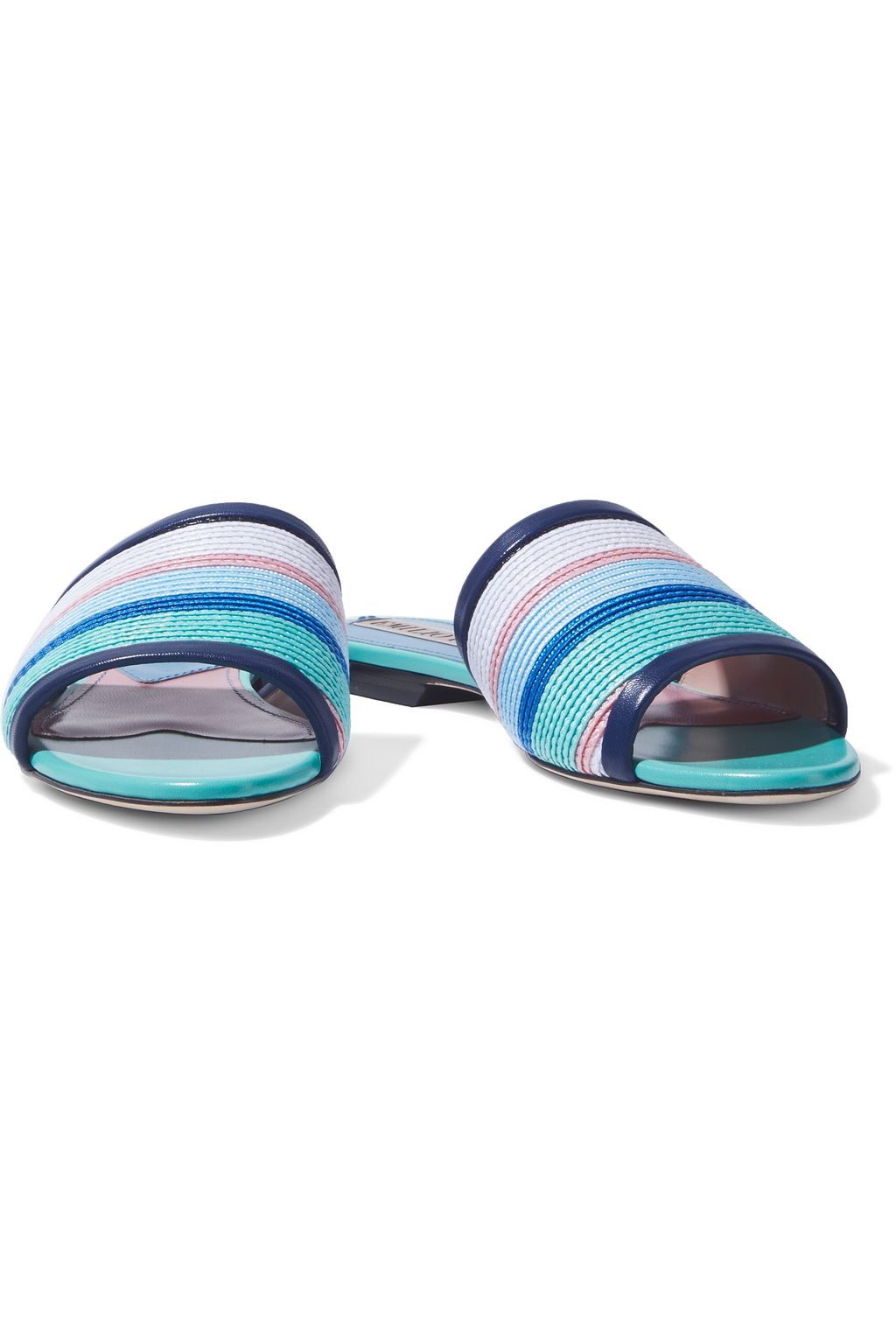 PUCCI Leather-trimmed striped faux raffia slides