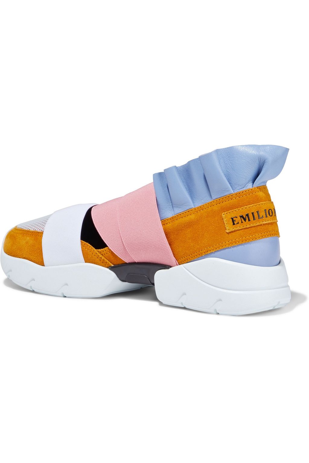 PUCCI City Up ruffled leather, suede and mesh slip-on sneakers