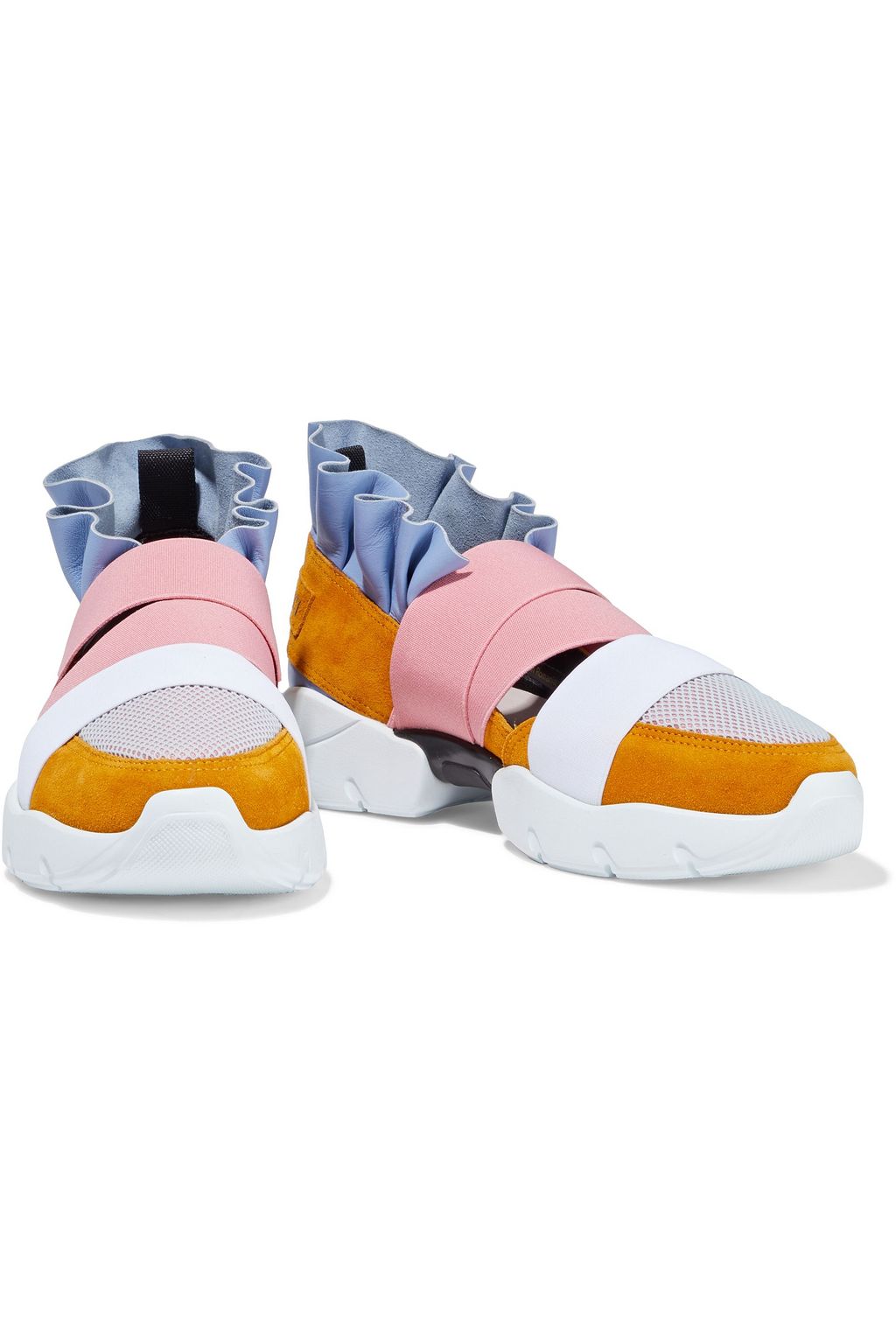 PUCCI City Up ruffled leather, suede and mesh slip-on sneakers
