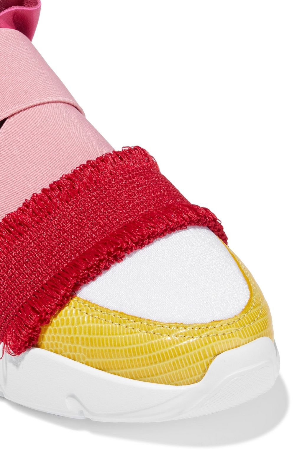PUCCI City Up neoprene-paneled ruffled smooth and lizard-effect leather slip-on sneakers