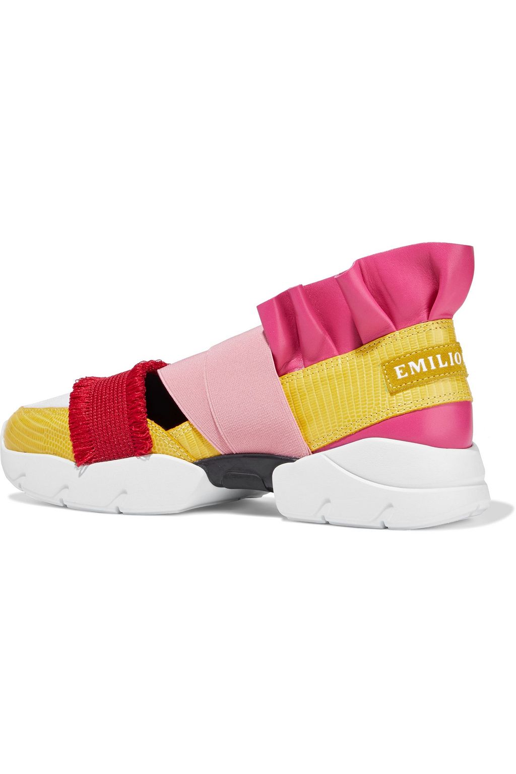 PUCCI City Up neoprene-paneled ruffled smooth and lizard-effect leather slip-on sneakers