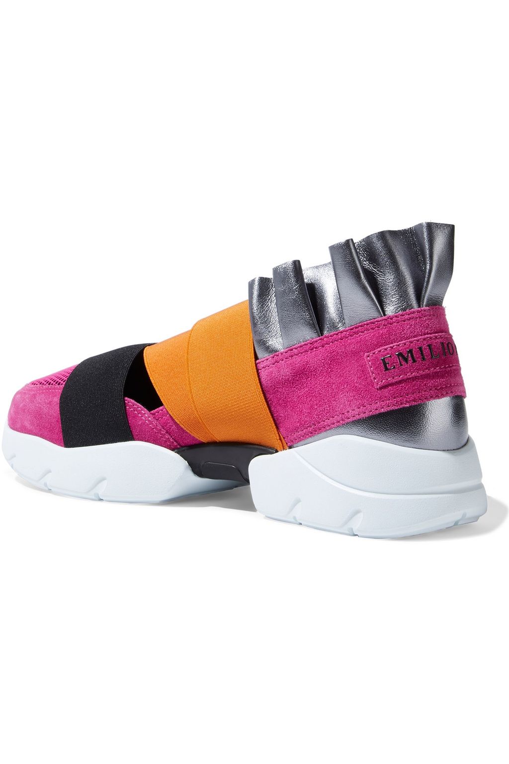 PUCCI City Up ruffled leather, suede and mesh slip-on sneakers