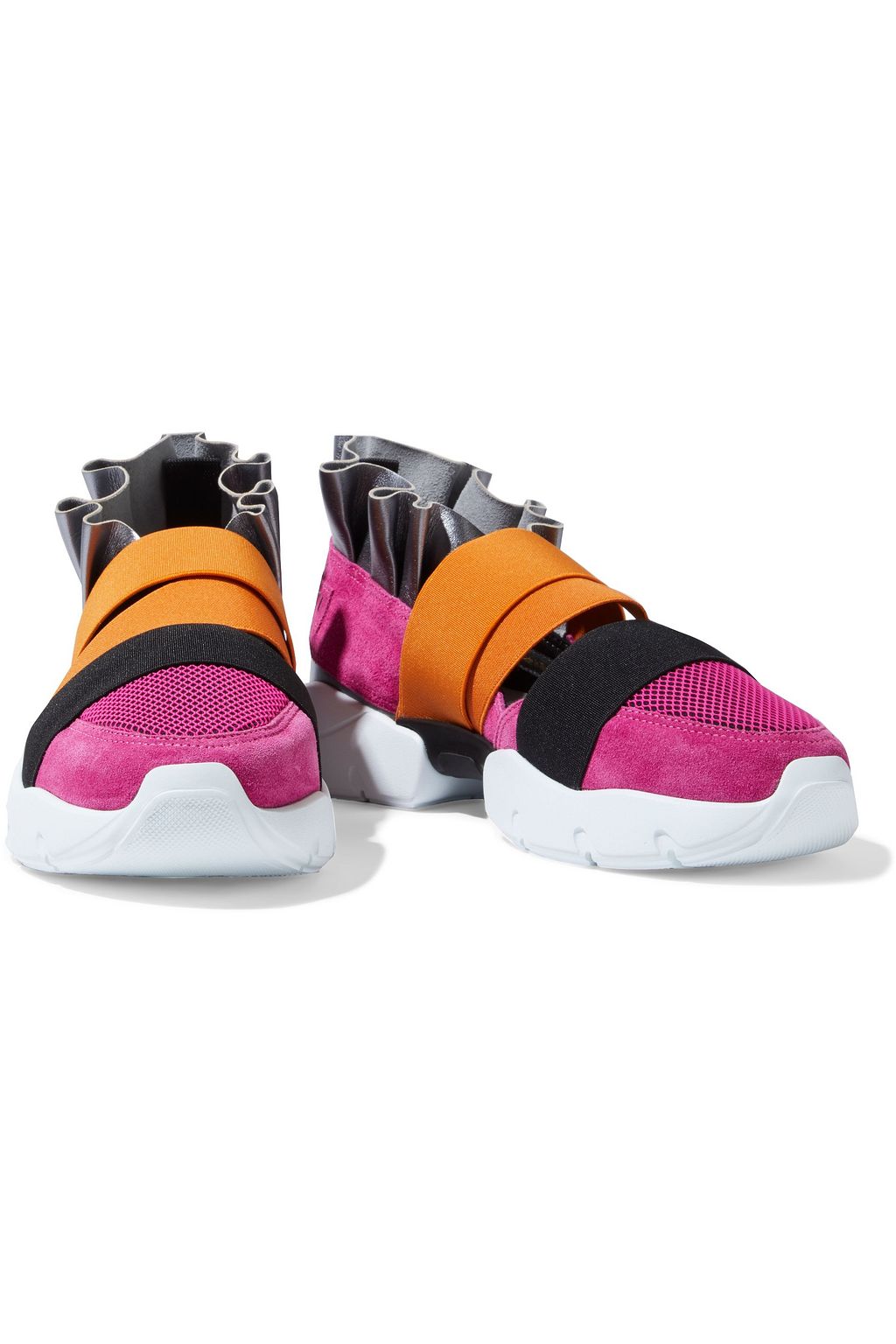 PUCCI City Up ruffled leather, suede and mesh slip-on sneakers