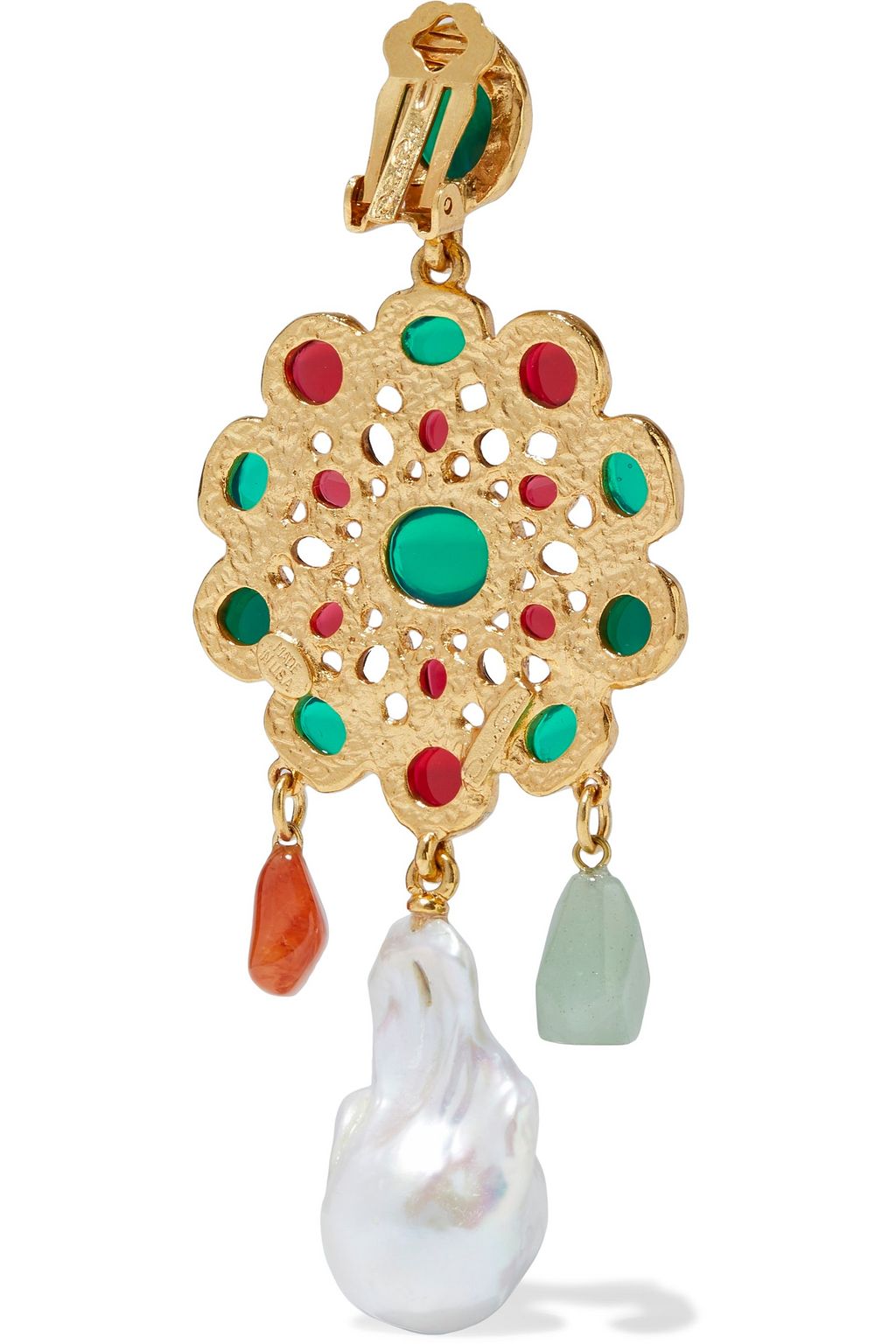 OSCAR DE LA RENTA Gold-tone, freshwater pearl, stone and resin clip earrings