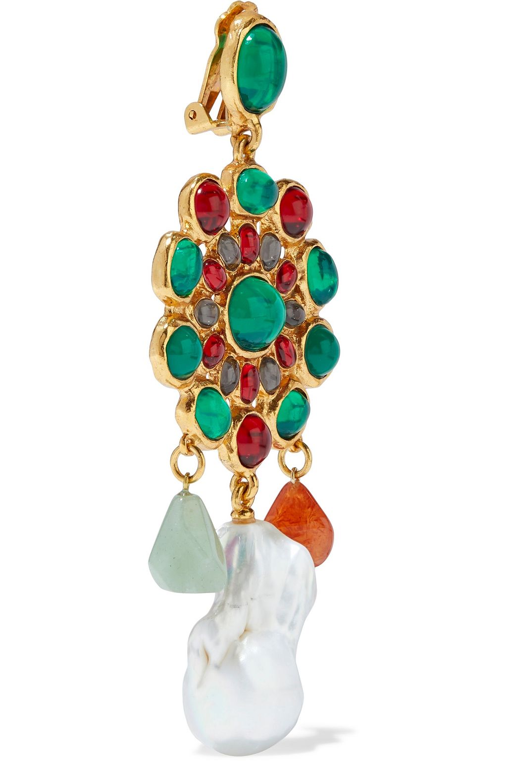 OSCAR DE LA RENTA Gold-tone, freshwater pearl, stone and resin clip earrings