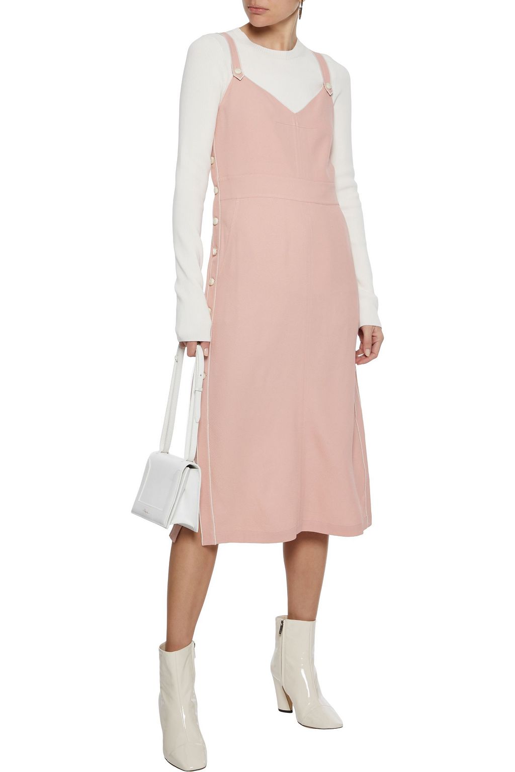 RAG & BONE Tia button-detailed  textured-twill midi slip dress