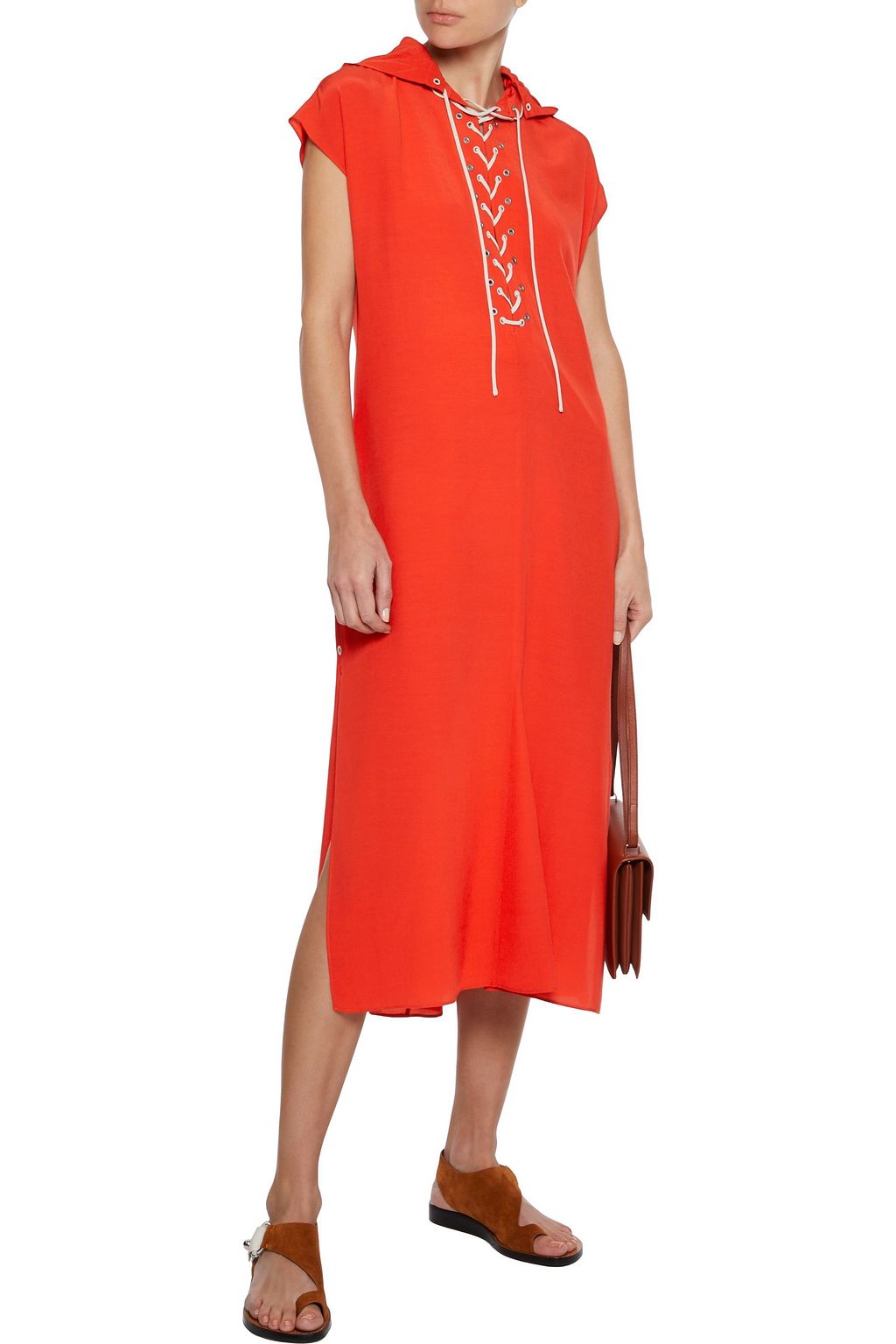 RAG & BONE Dirdre lace-up crepe de chine hooded midi dress