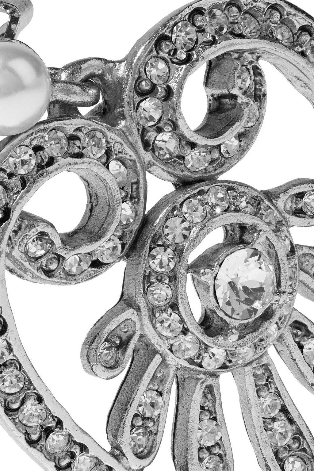 OSCAR DE LA RENTA Heart Drop silver-tone, faux pearl and crystal clip earrings