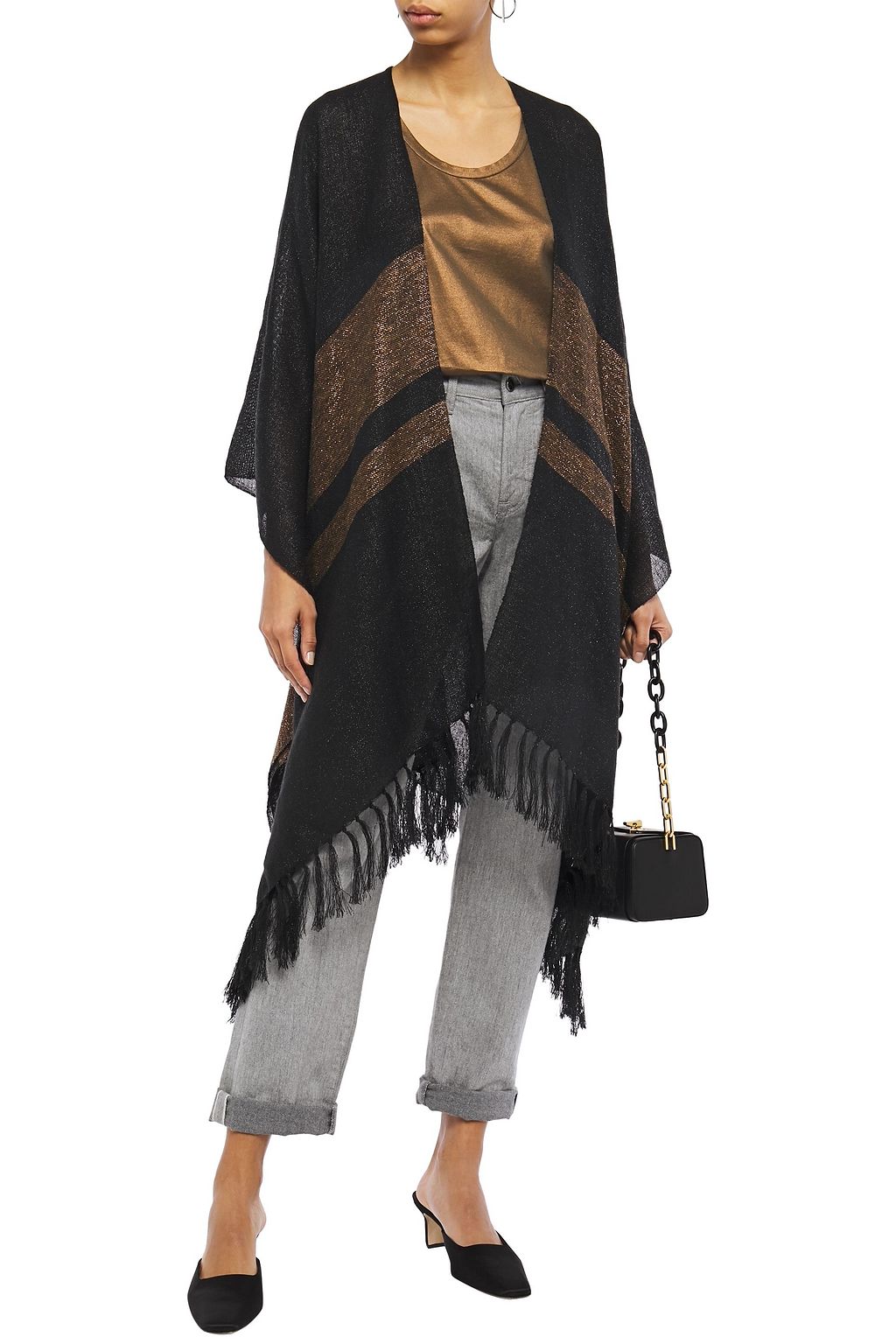 BRUNELLO CUCINELLI Tasseled metallic striped woven wrap