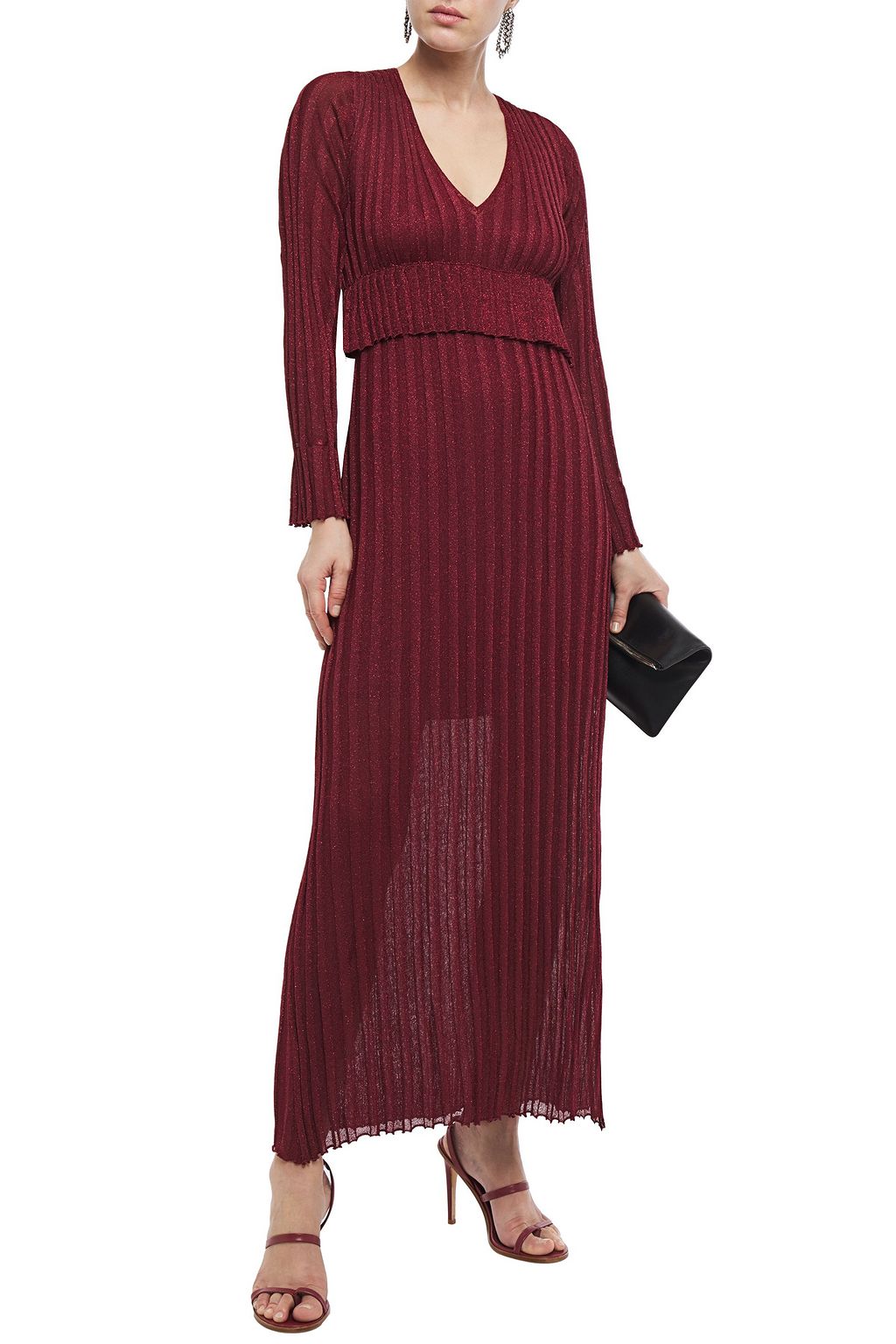 JUST CAVALLI Metallic ribbed-knit maxi dress