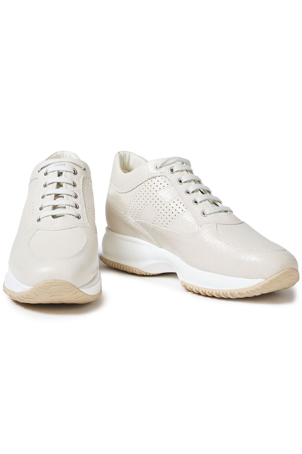 HOGAN Interactive perforated lizard-effect leather sneakers