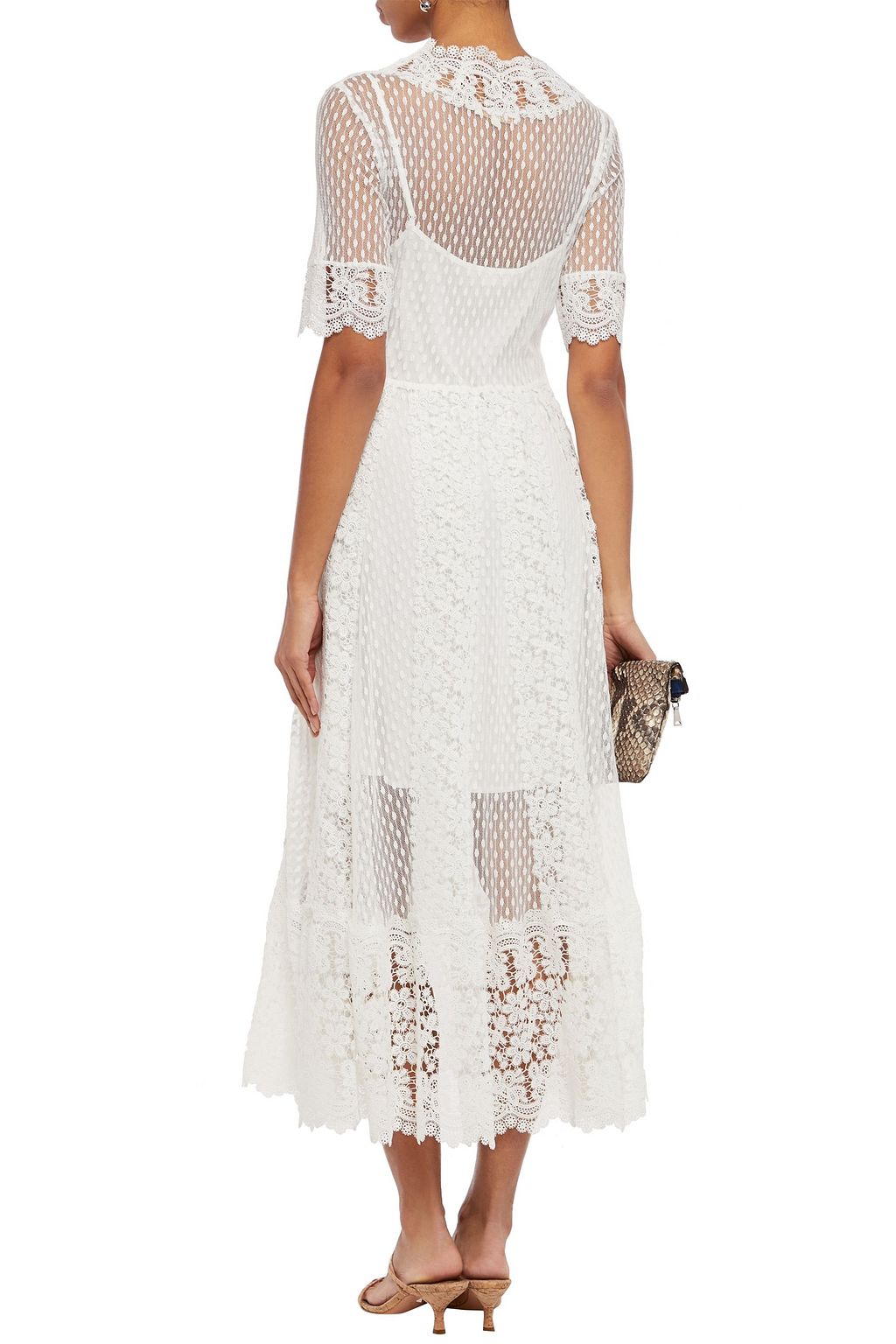 MAJE Cotton-blend point d'esprit and guipure lace midi dress