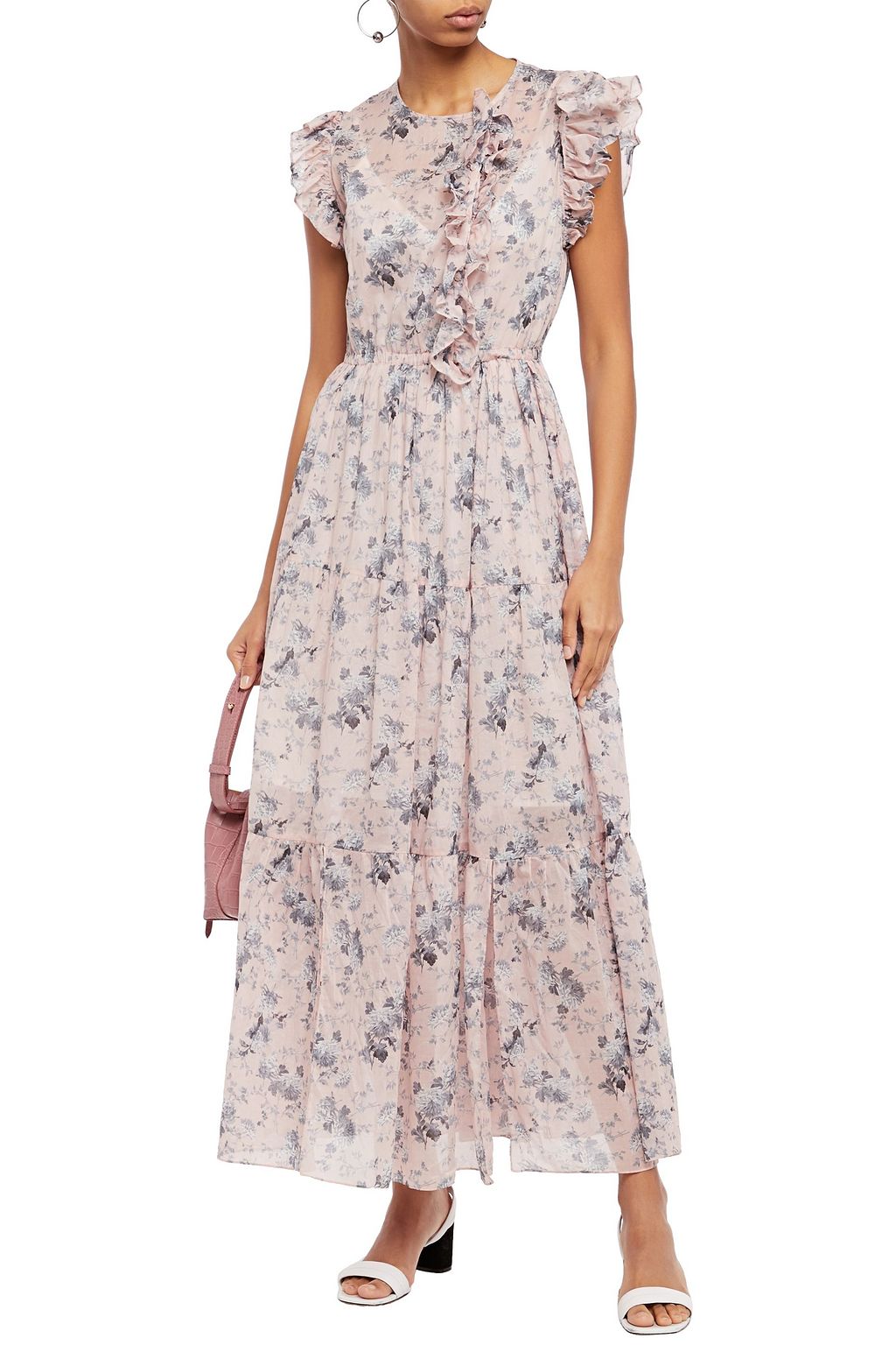 maje floral maxi dress with ruffles